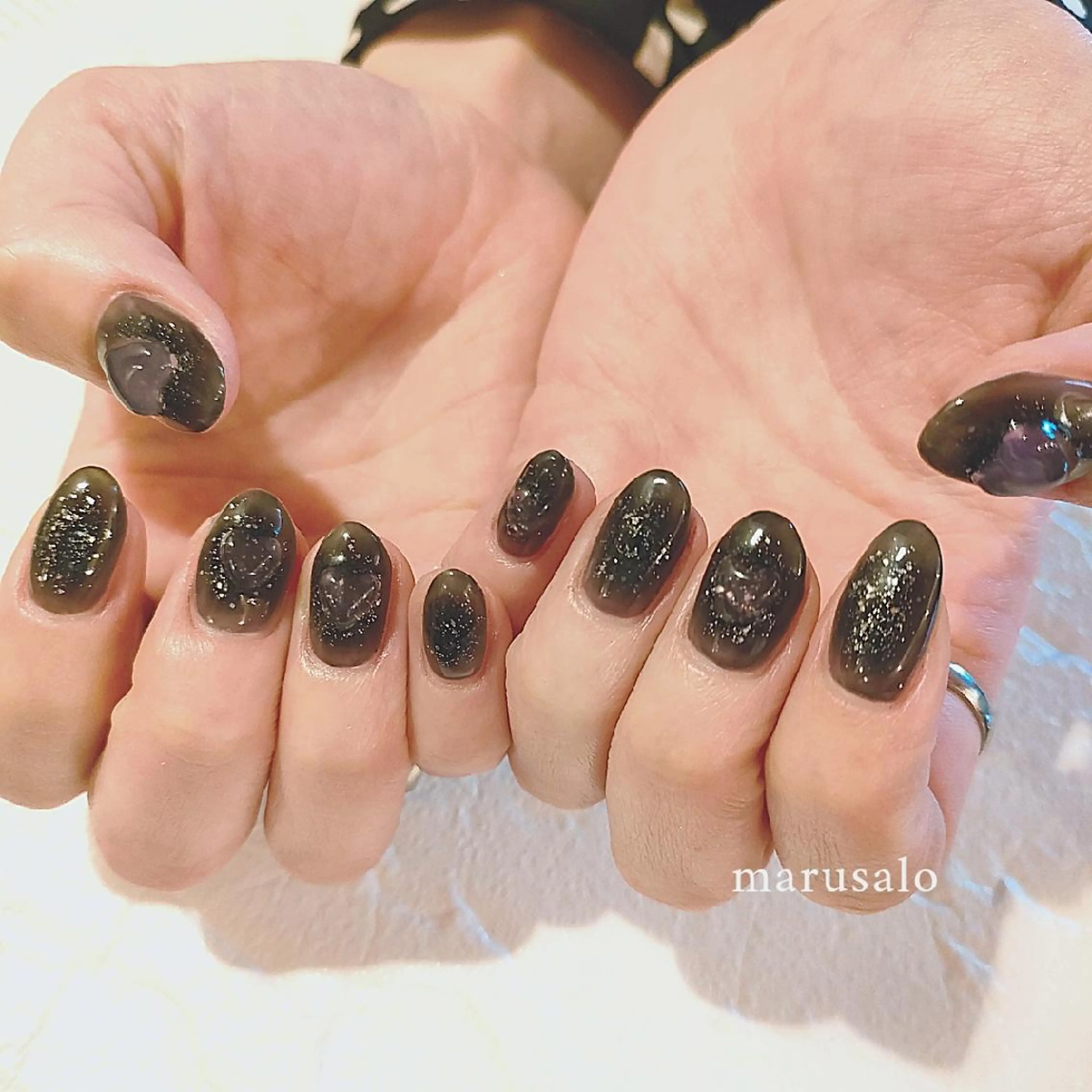 ネイル チークネイル ハート 韓国ネイル UVネイル バレンタイン ハンドネイル marusalo nailのネイルデザイン