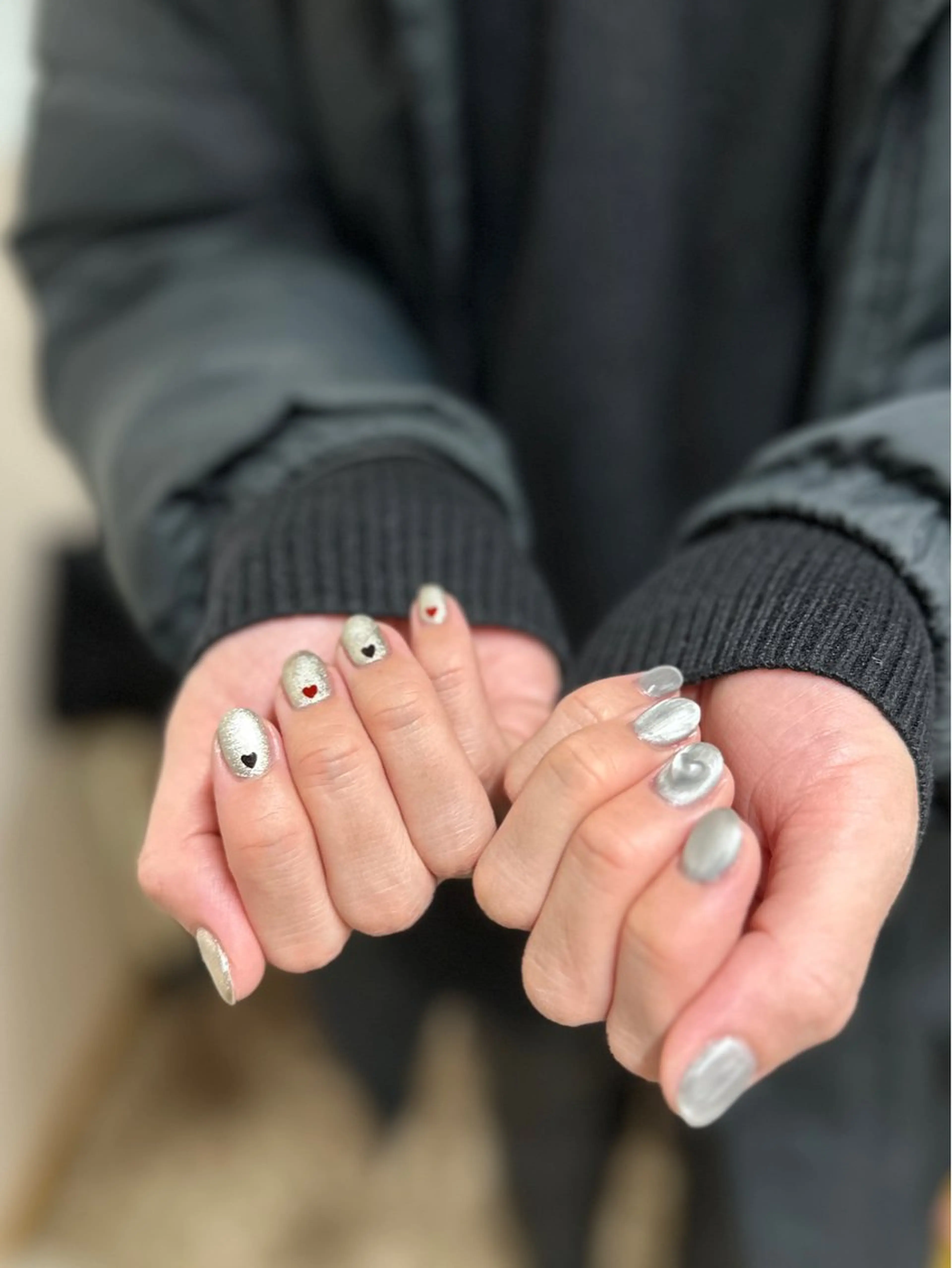 ネイル ハート マグネットネイル ミラーネイル POLISH サナのネイルデザイン