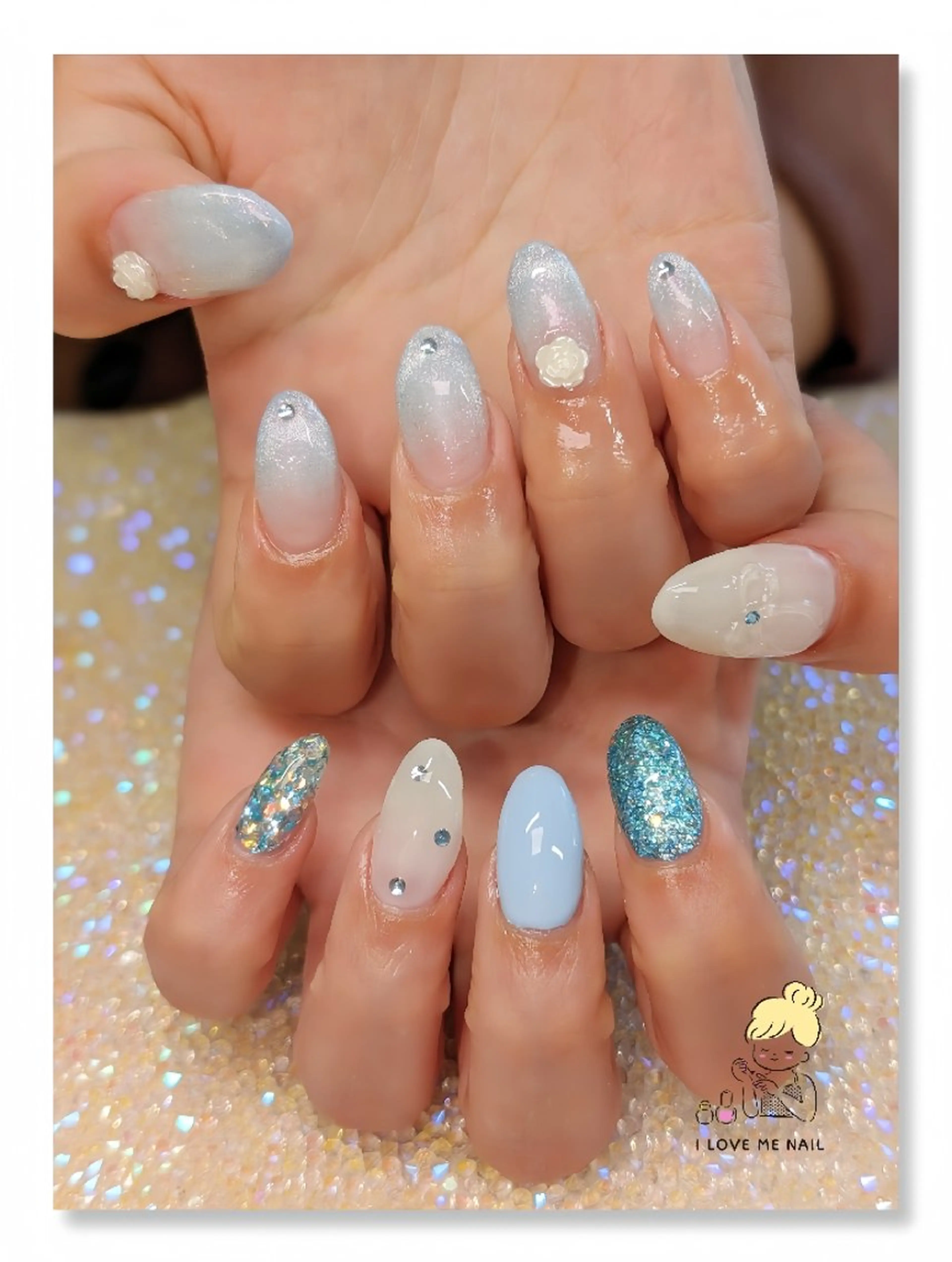 ネイル 長さ出し ジェルネイル ハート 韓国ネイル マグネットネイル ハンドネイル I LOVE ME  NAIL.｡.:*♡のネイルデザイン
