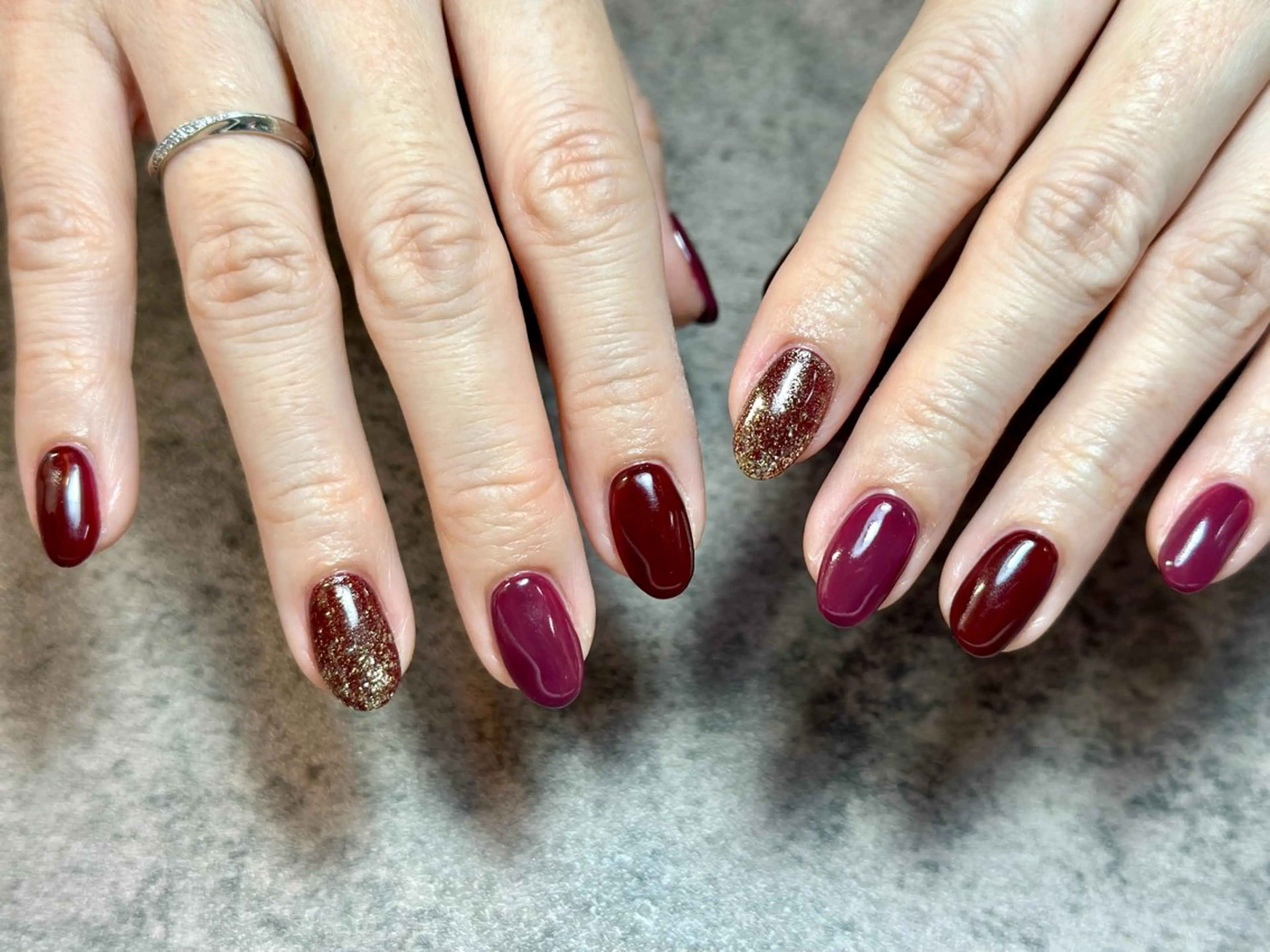 ネイル ボルドー 冬ネイル ハンドネイル GéRanium Harukaのネイルデザイン