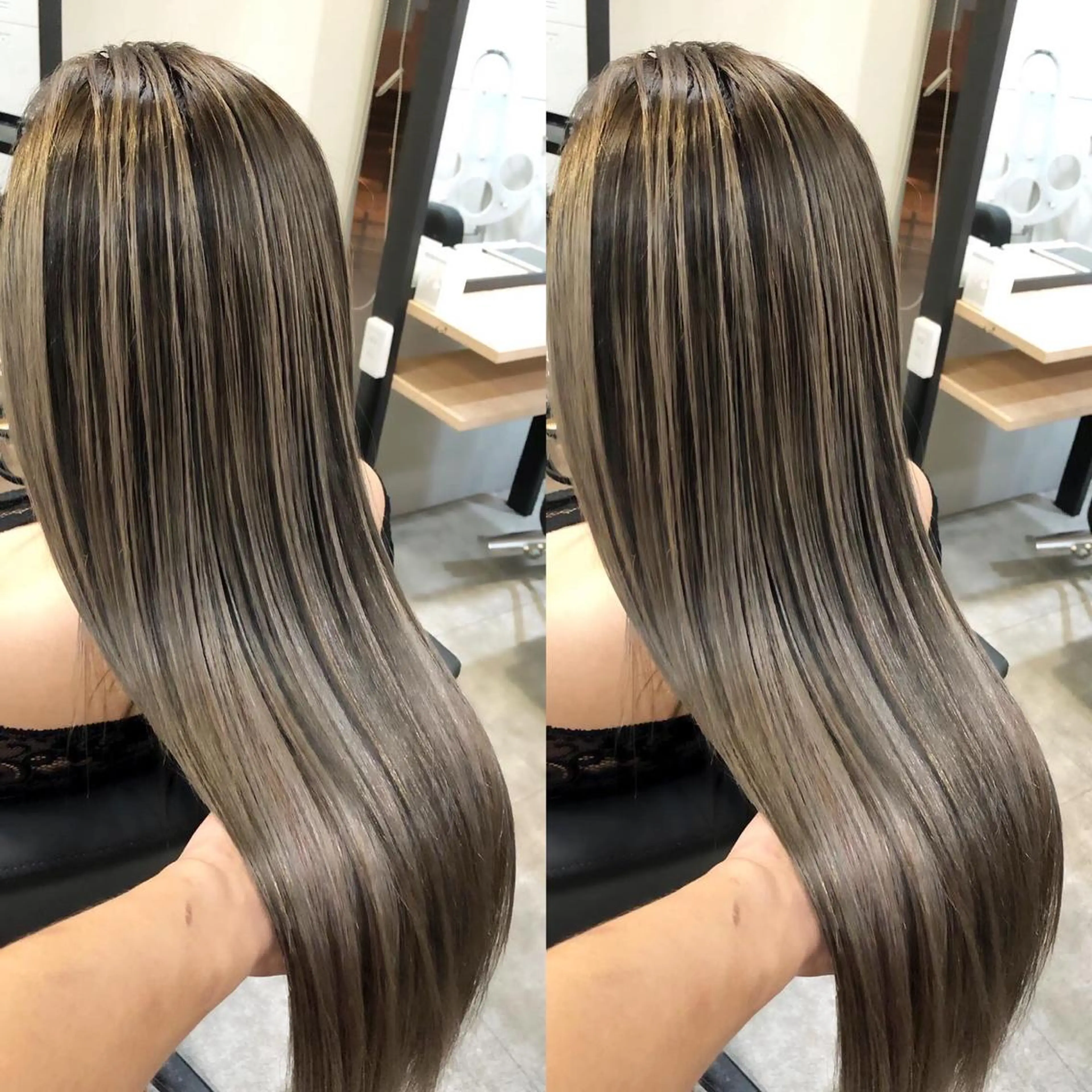 ロング カラー ヘアアレンジ バレイヤージュ エクステ レイヤーカット づまさん カラーエクステ難波のヘアスタイル