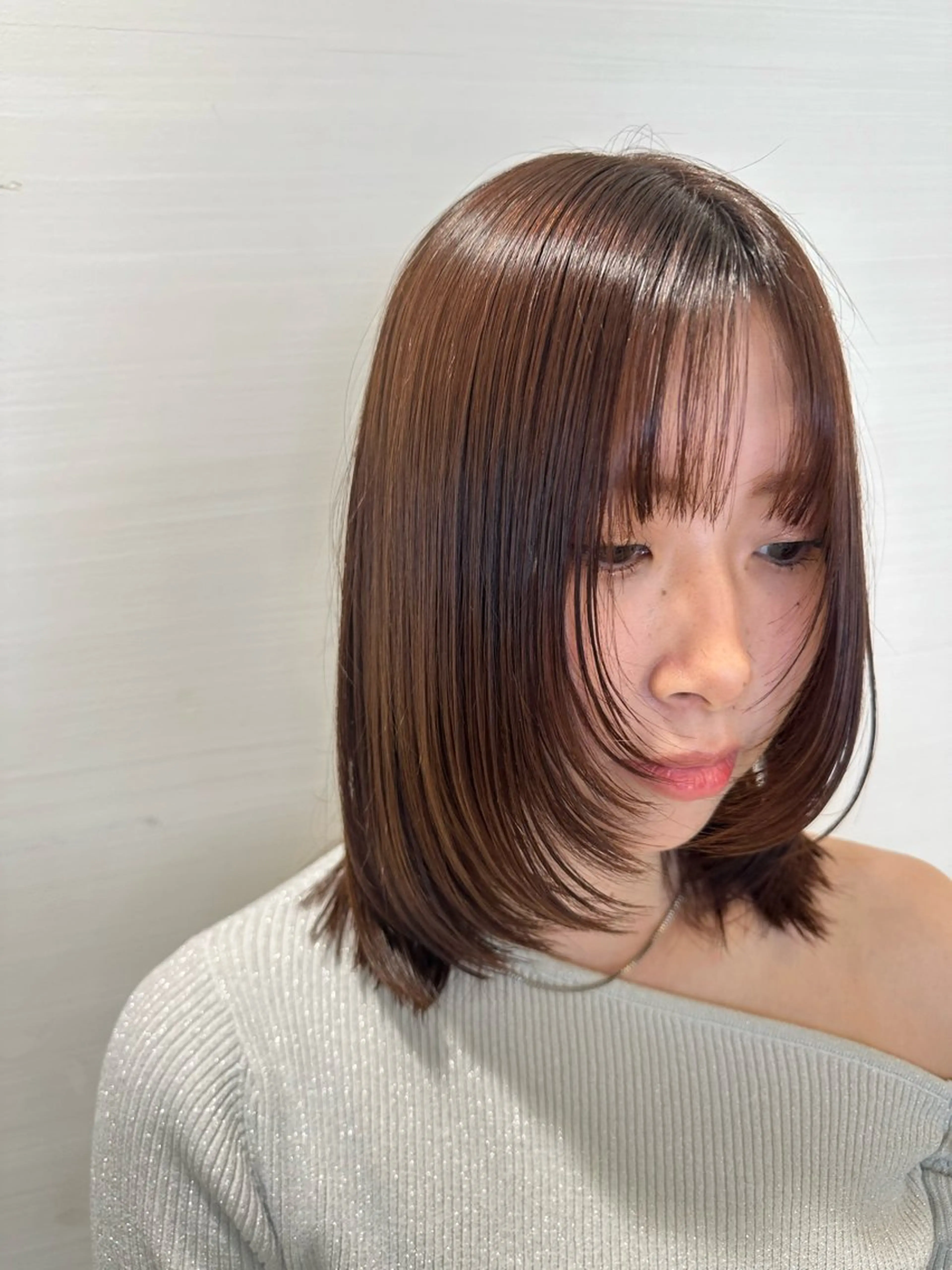ミディアム 顔まわりレイヤー 顔周りカット レイヤーカット 縮毛矯正 MODE K's eau松下仁美のヘアスタイル