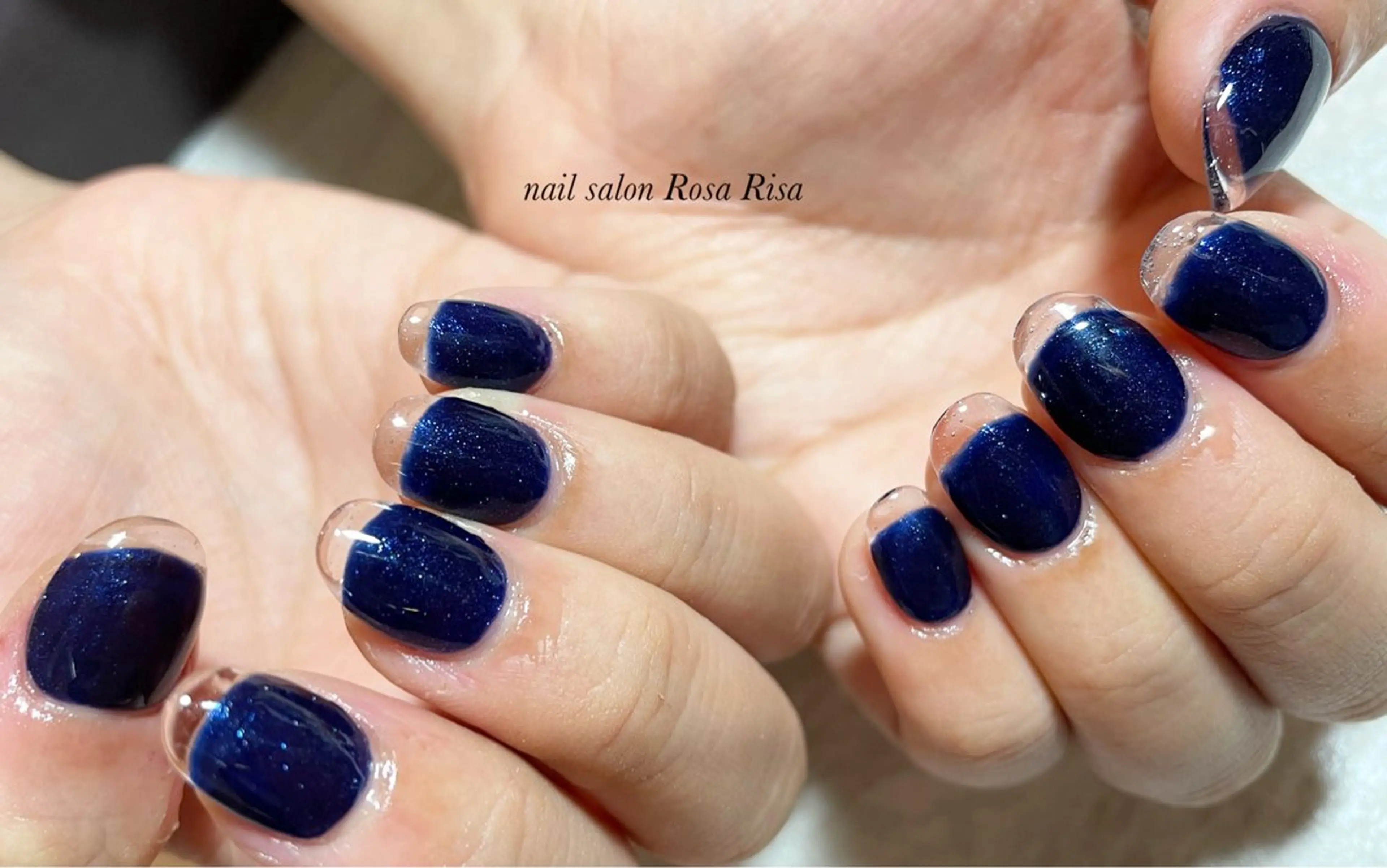 ネイル クリアネイル フレンチネイル ネイビー ハンドネイル ネイルスタジオ シェイクユアハンズのネイルデザイン