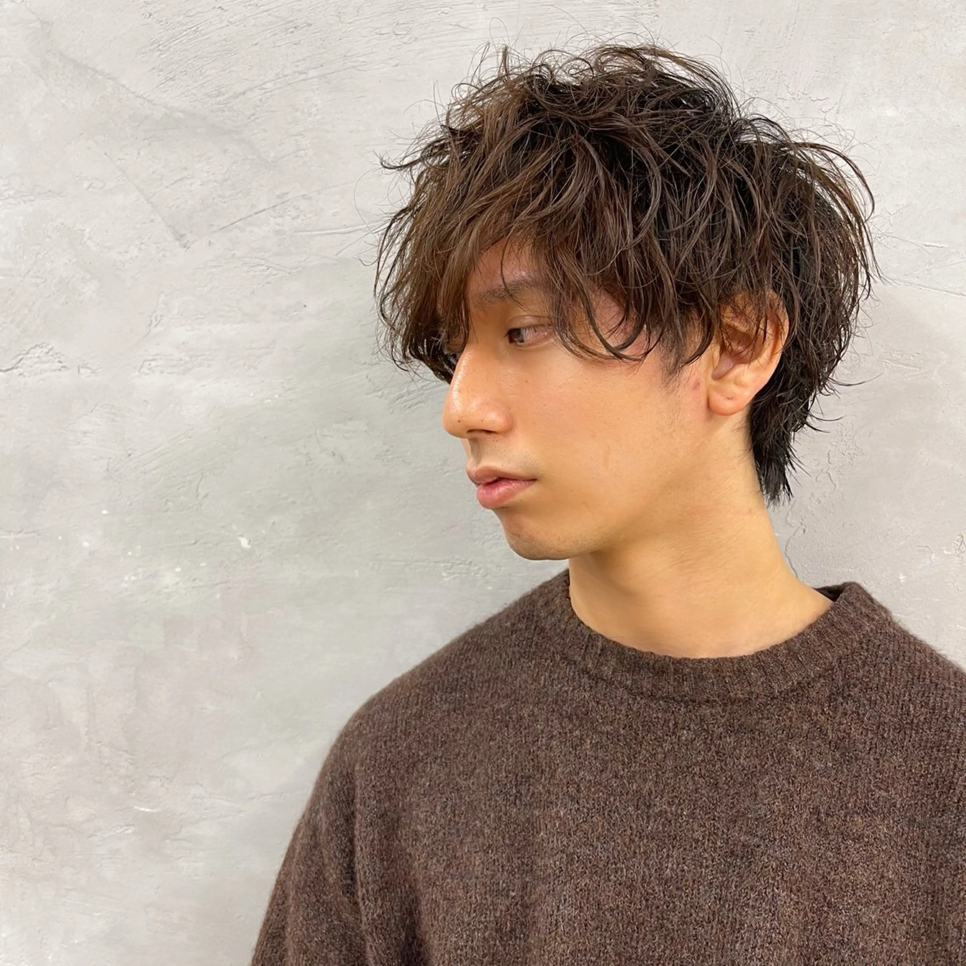 ショート カラー パーマ メンズ メンズウルフカット ブラウンカラー ウルフカット カット ヘアカラー パーマ トリートメント 田畑 智規のヘアスタイル