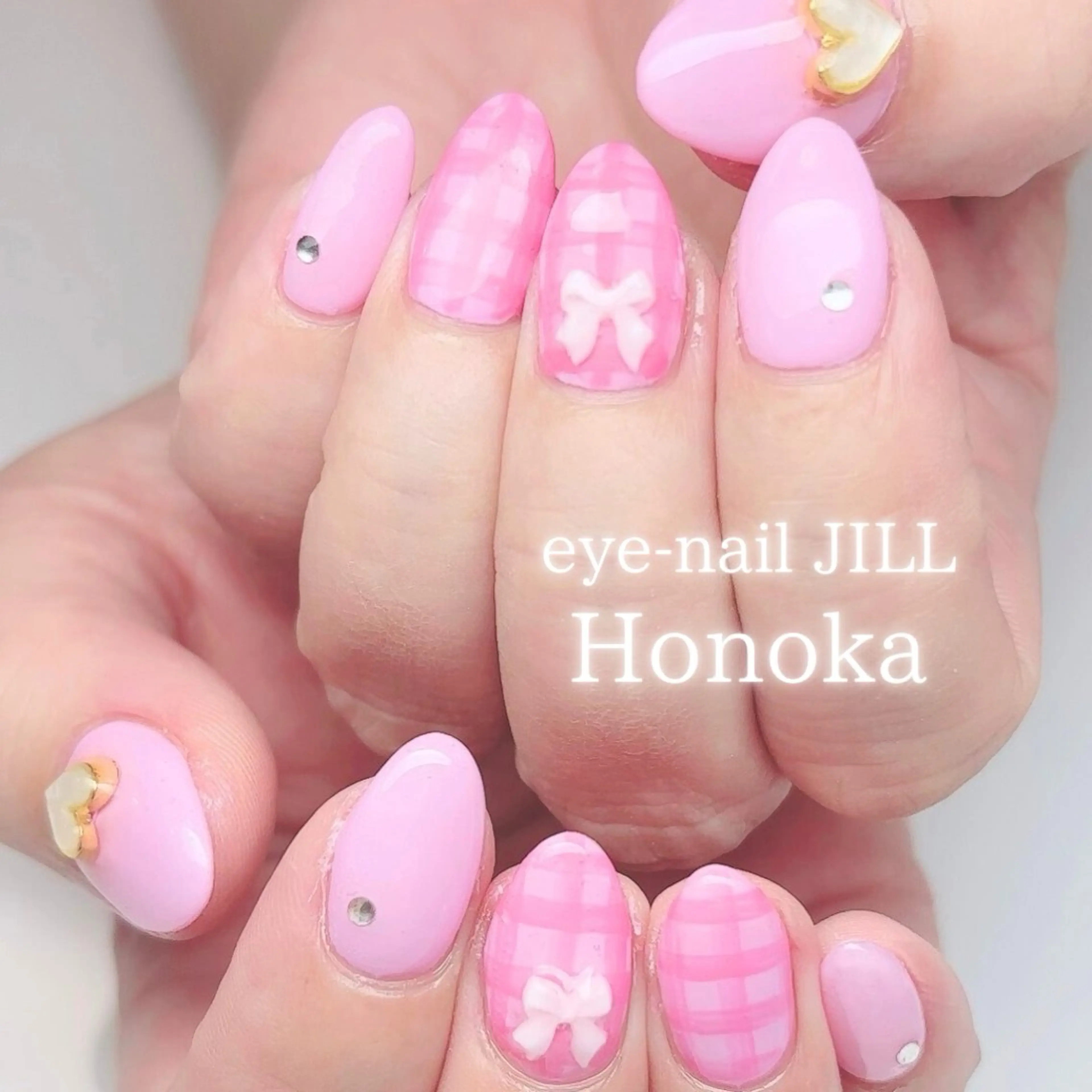 ネイル ガーリー ハート ピンク リボン ハンドネイル JILL Honokaのネイルデザイン