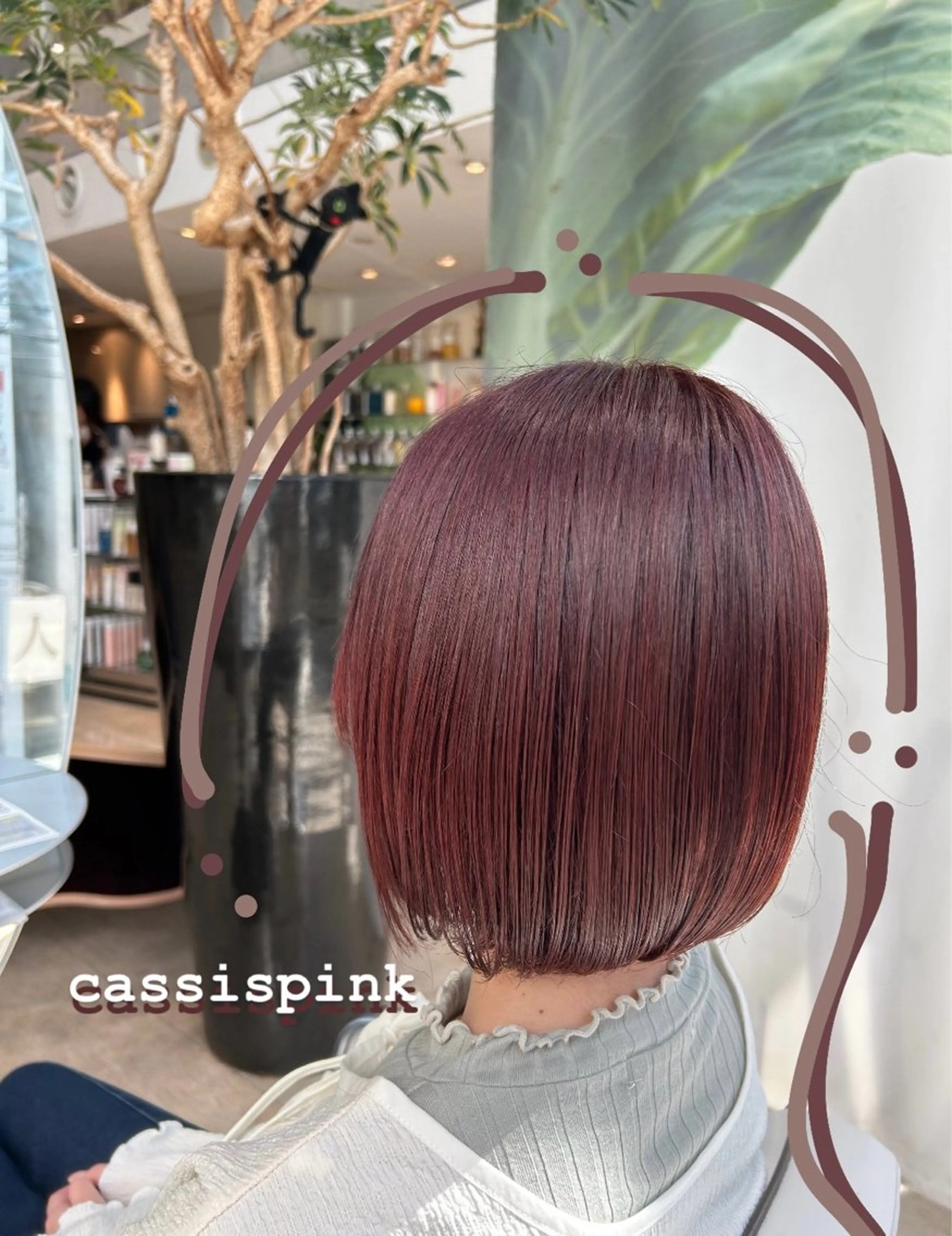 ショート カラー ブリーチ カシス ブリーチなしカラー ピンクカラー ありむらもえ/ 透明感カラーのヘアスタイル