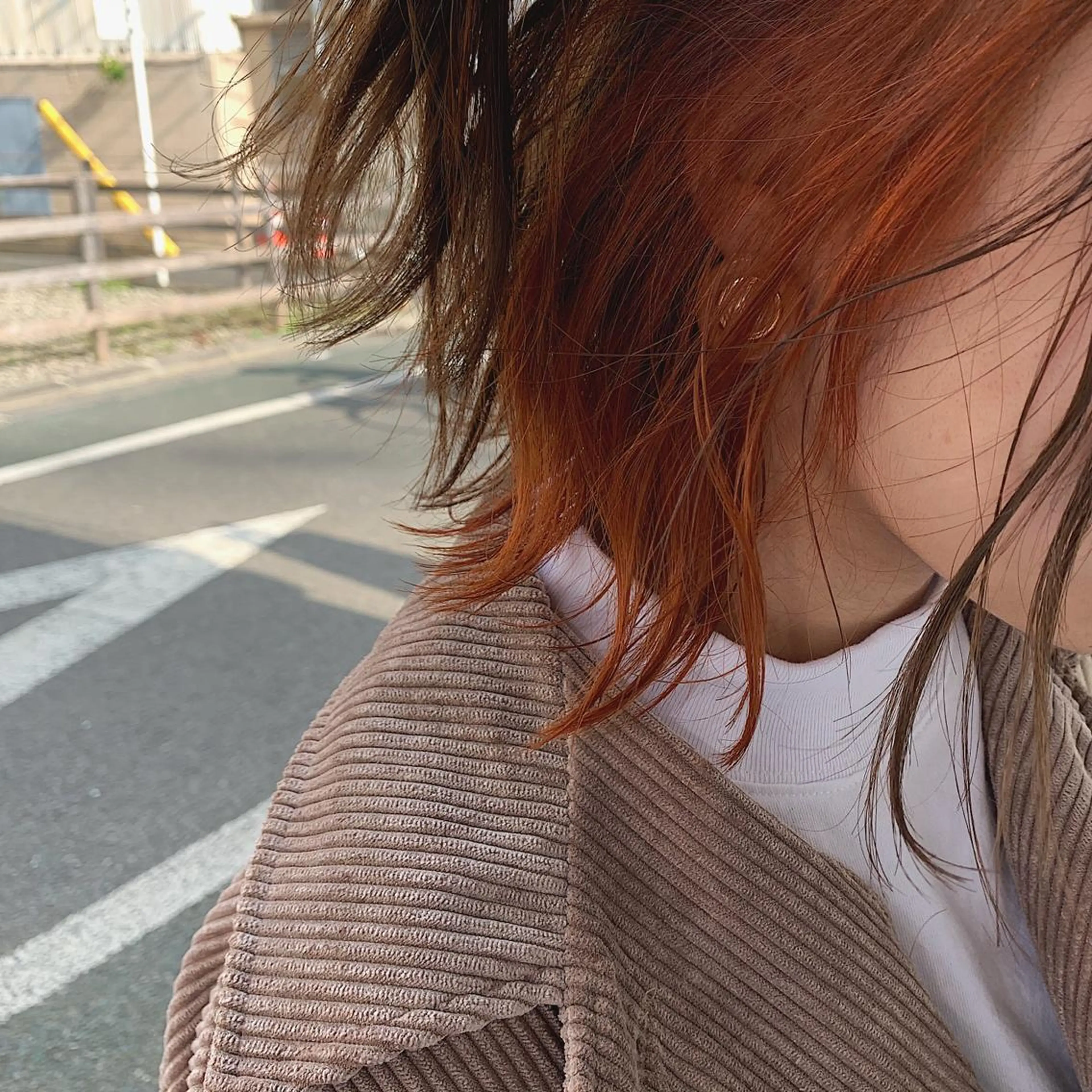 ミディアム カラー オレンジ カット ヘアカラー トリートメント パーマ/透明感カラー /ボブ/吉田一生のヘアスタイル