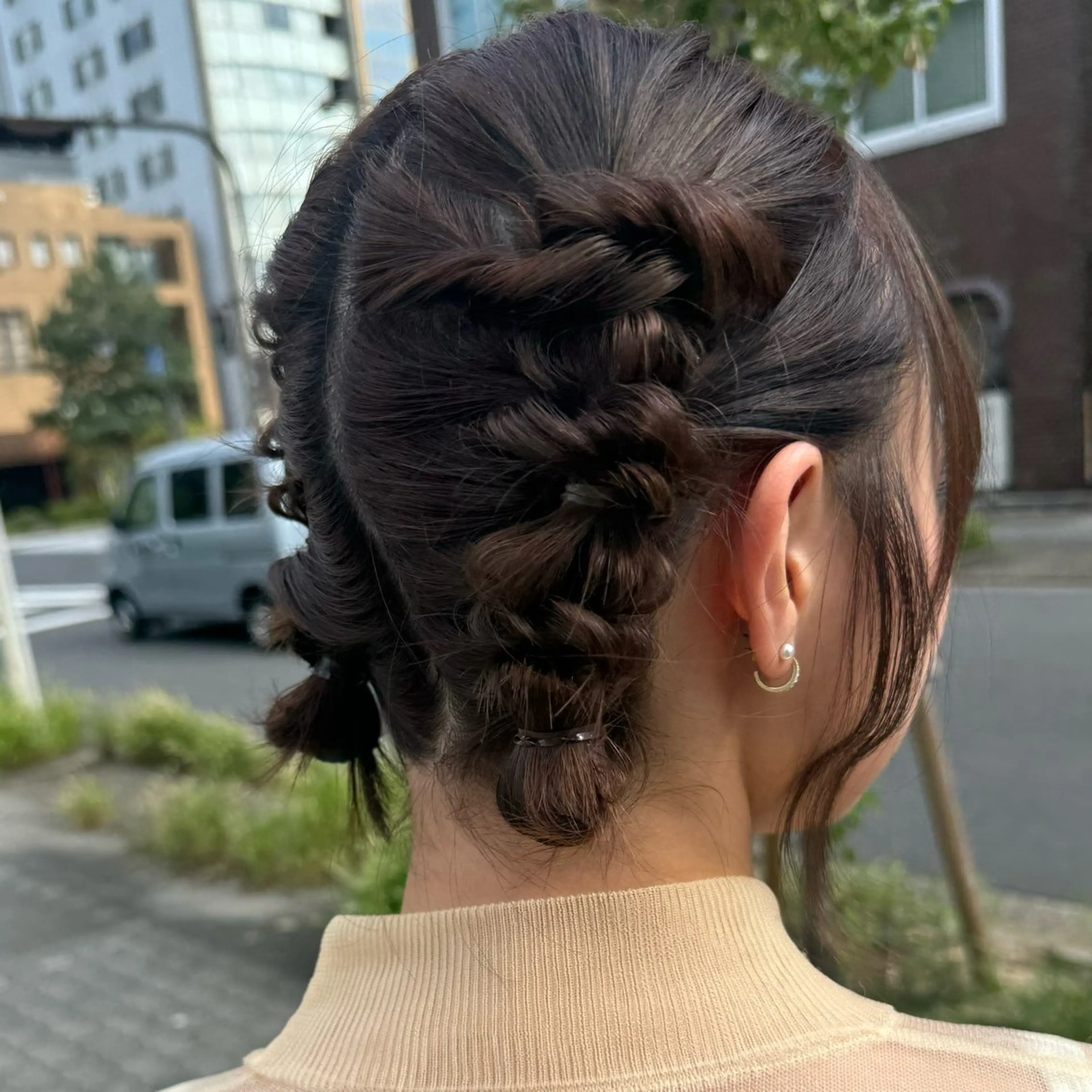 ミディアム ヘアアレンジ お団子ヘア 結婚式・ブライダル 松本ののか /錦/ヘアセットのヘアスタイル