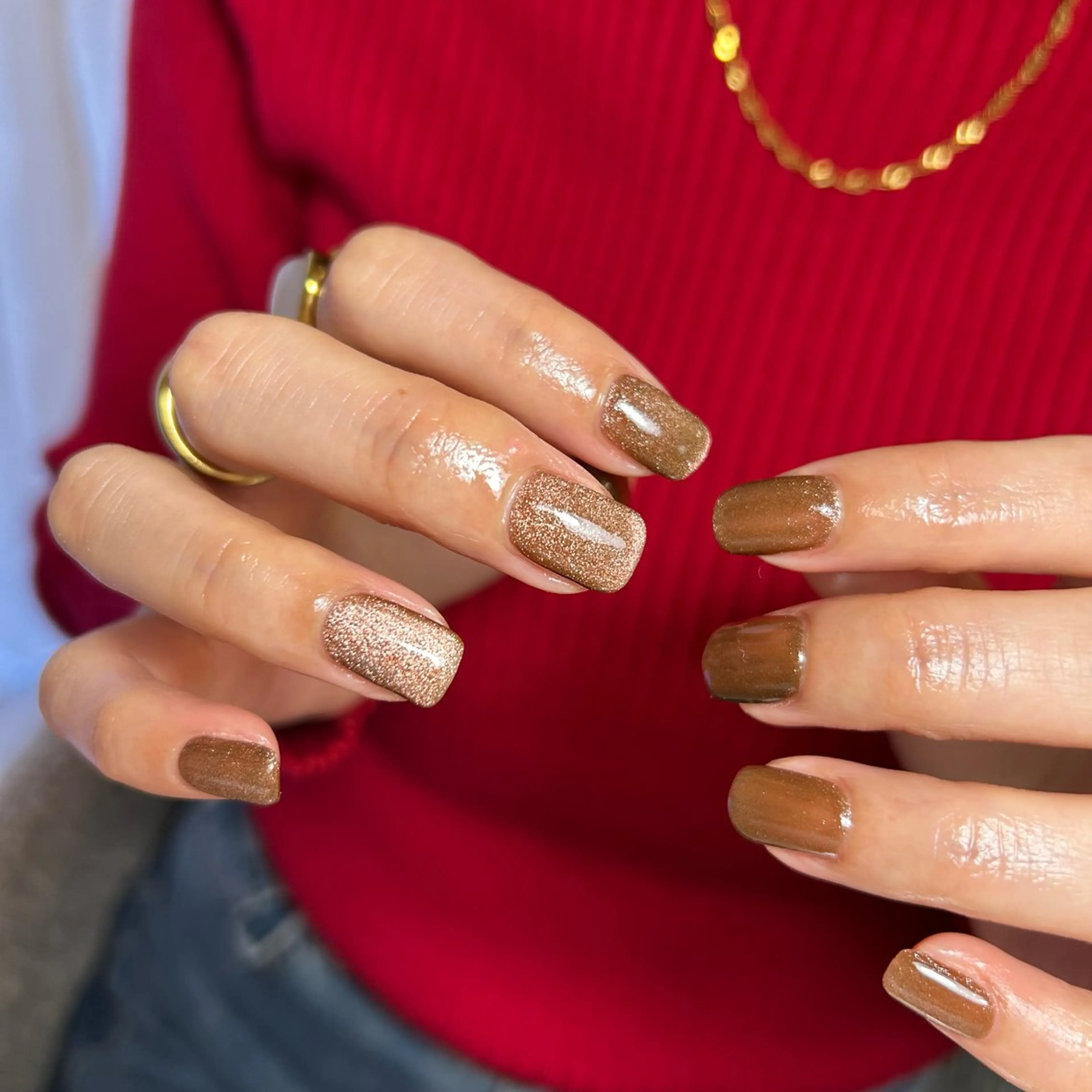 ネイル ブラウン マグネットネイル バレンタイン ハンドネイル soa.Aika 自爪育成のネイルデザイン