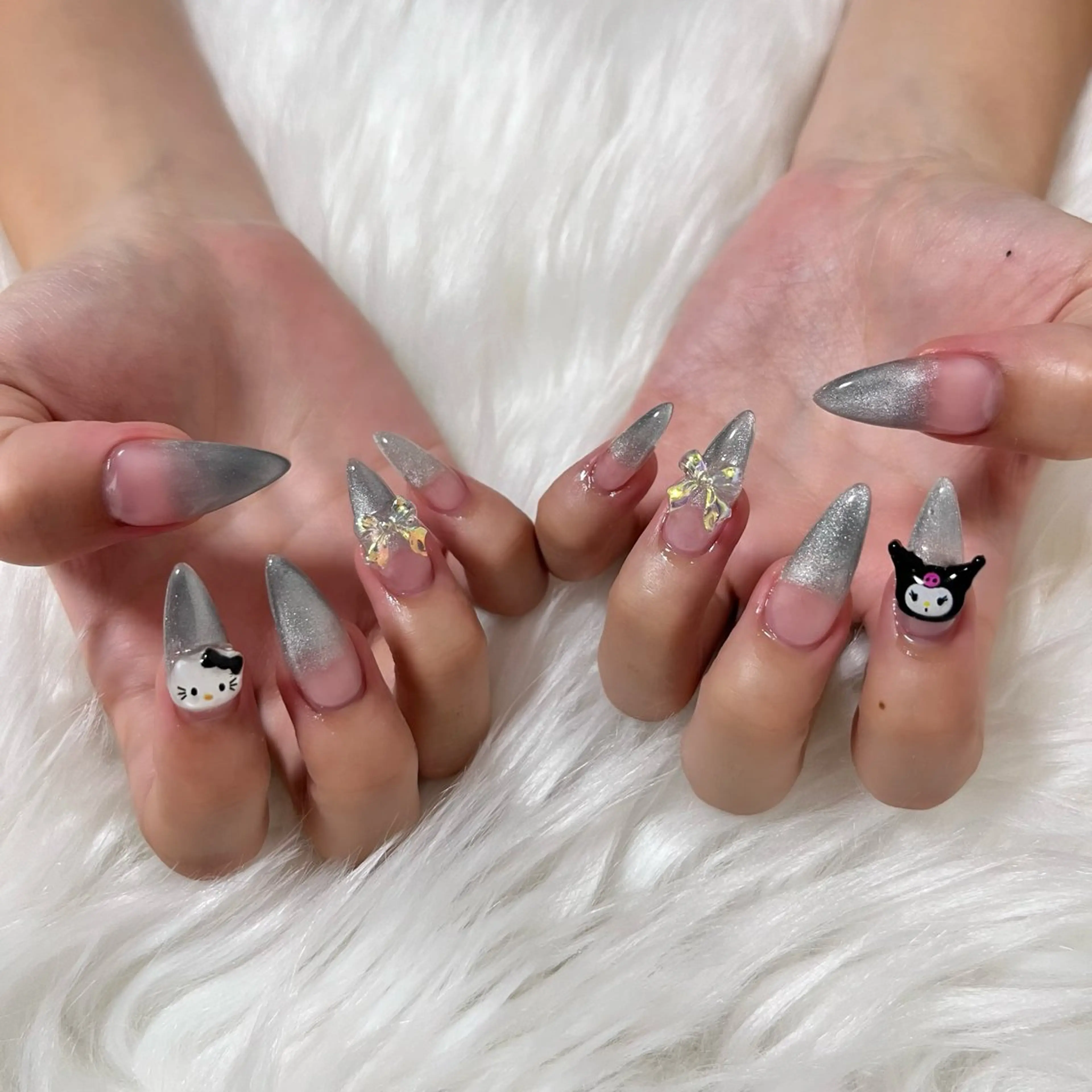 ネイル 長さ出し グラデーション マグネットネイル 持ち込み リボン ハンドネイル moca.nail mocaのネイルデザイン