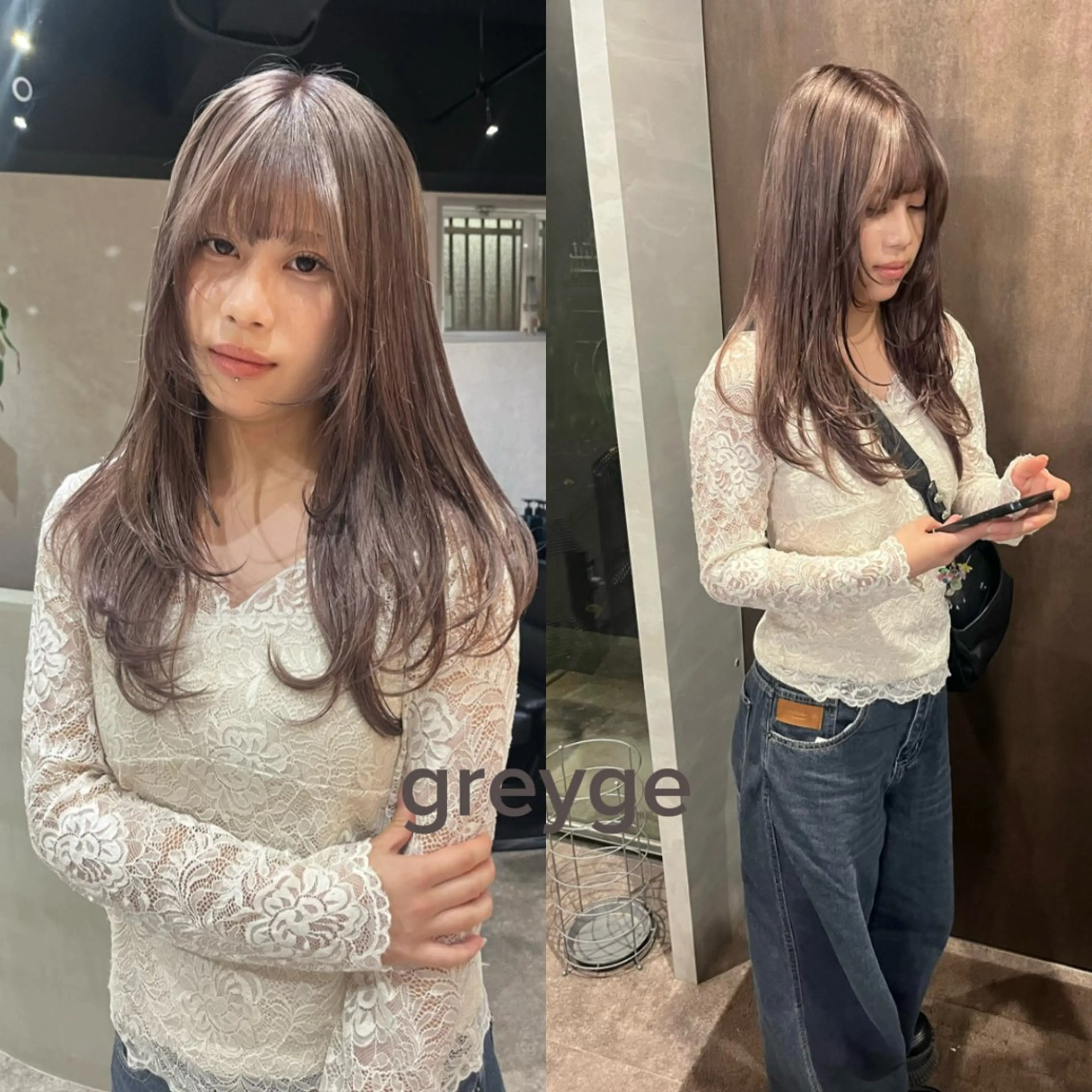 セミロング カラー ブリーチ グレージュ カット ヘアカラー トリートメント yuumi/大濠🪷 レイヤー/ハイトーンのヘアスタイル