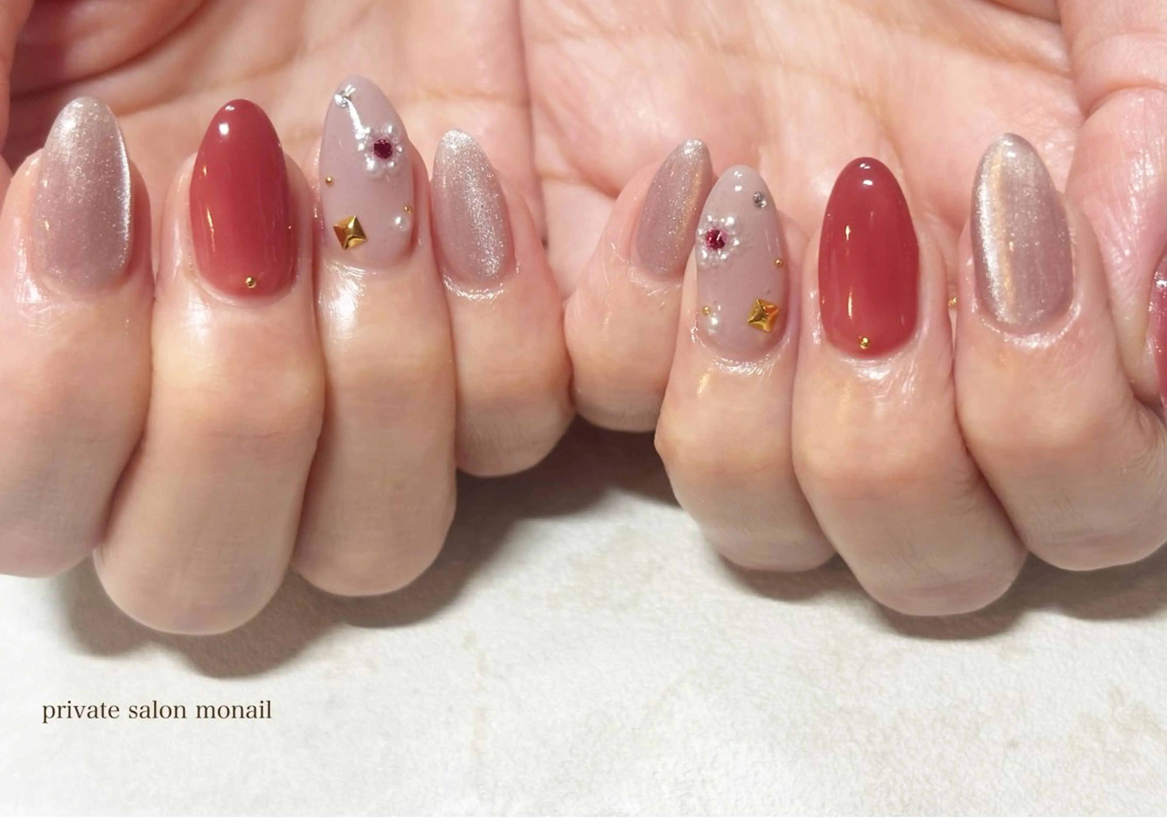 ネイル フラワーネイル ストーンネイル ハンドネイル private  nail monail所属・nail salon monailのネイルデザイン