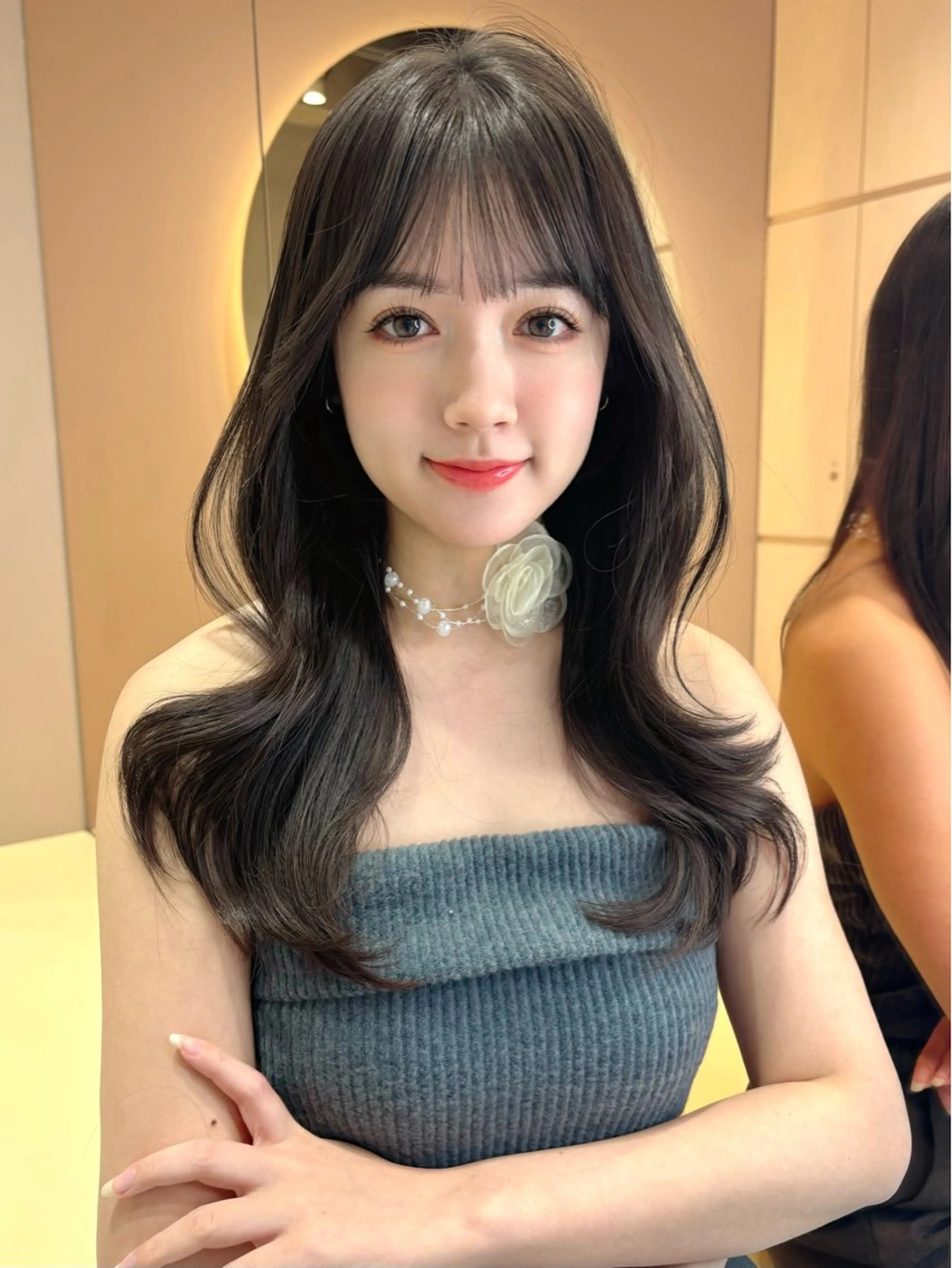 ロング カラー ヘアアレンジ くびれヘア 顔まわりレイヤー 韓国風ヘア レイヤーカット 小顔カット レイヤー縮毛矯正 ささきすずね💗のヘアスタイル