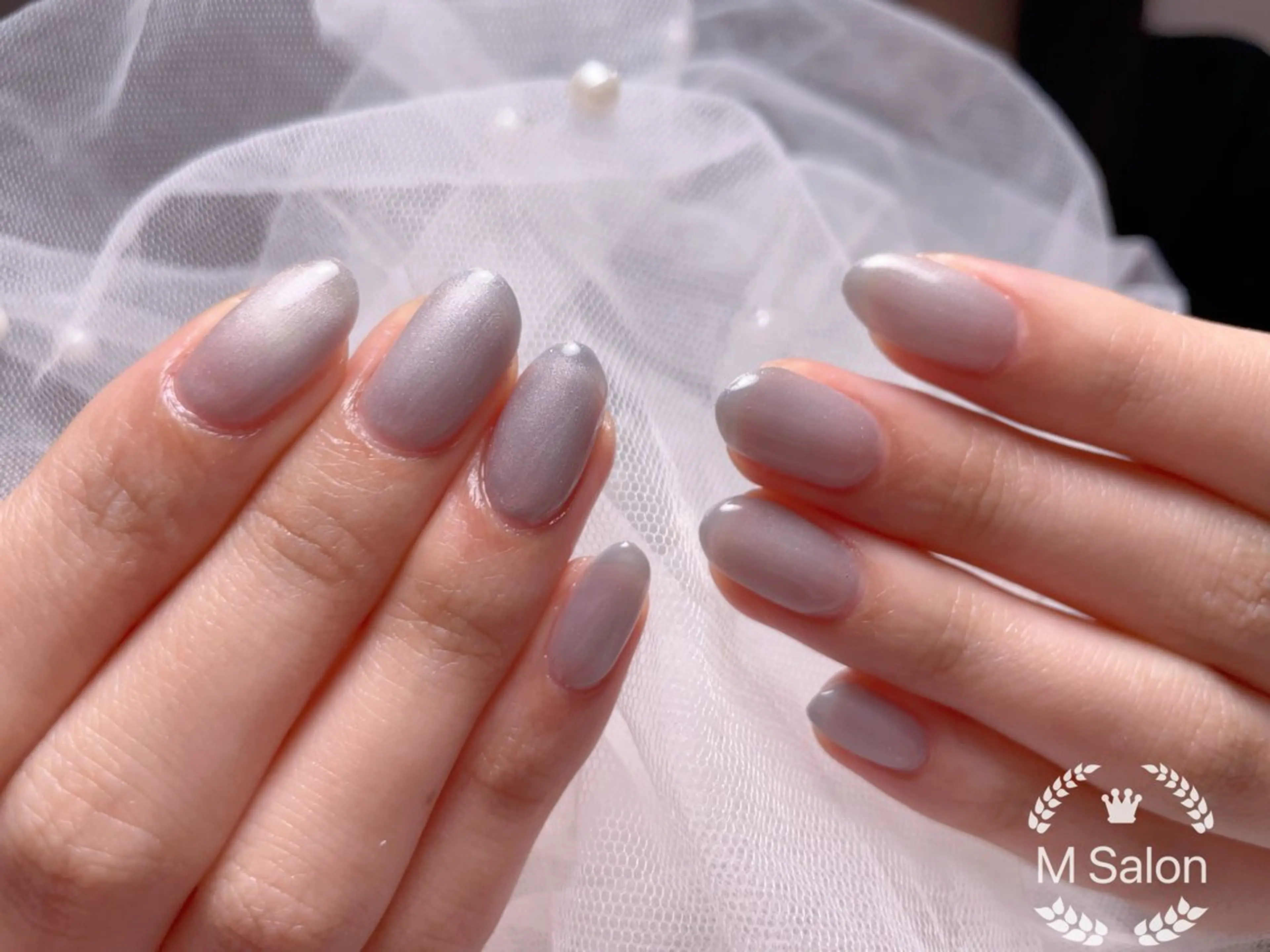 ネイル ブルー チークネイル フレンチネイル ガーリー ハート ハンドネイル Mnail _KKのネイルデザイン