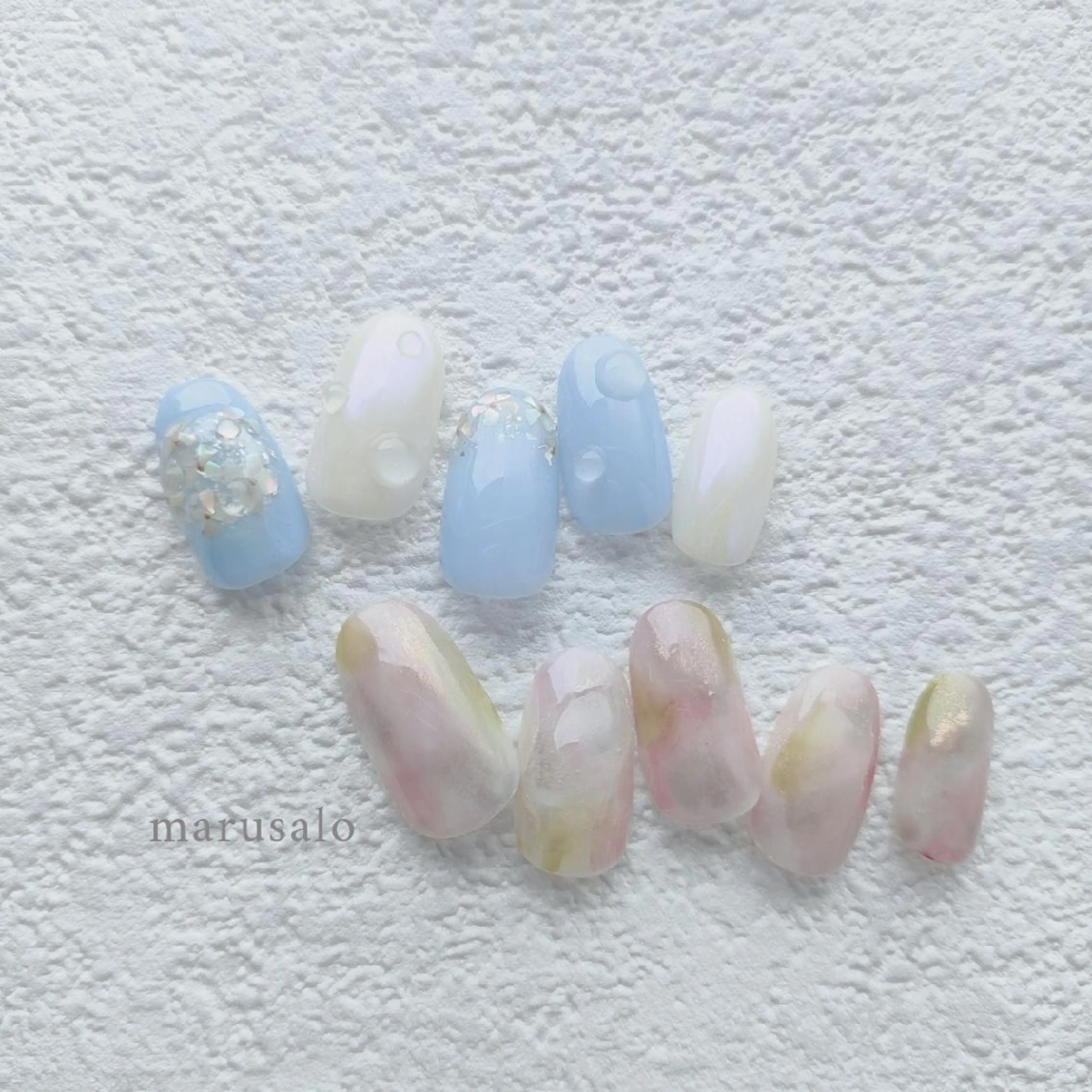ネイル アートネイル ミラーネイル ニュアンスネイル 春ネイル marusalo nailのネイルデザイン