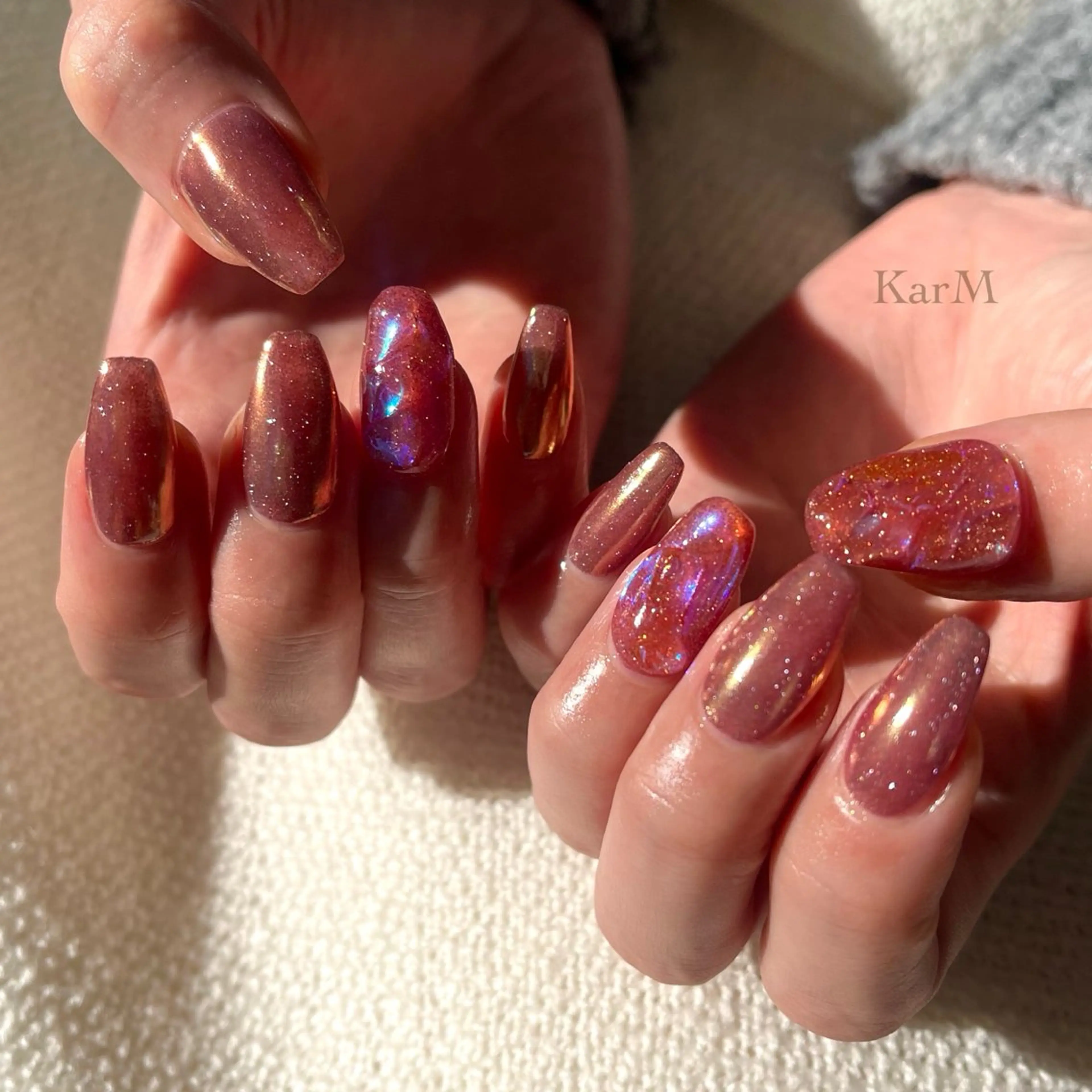 ネイル オーロラネイル チークネイル フラッシュネイル フレンチネイル グラデーション ハンドネイル ogino karinのネイルデザイン