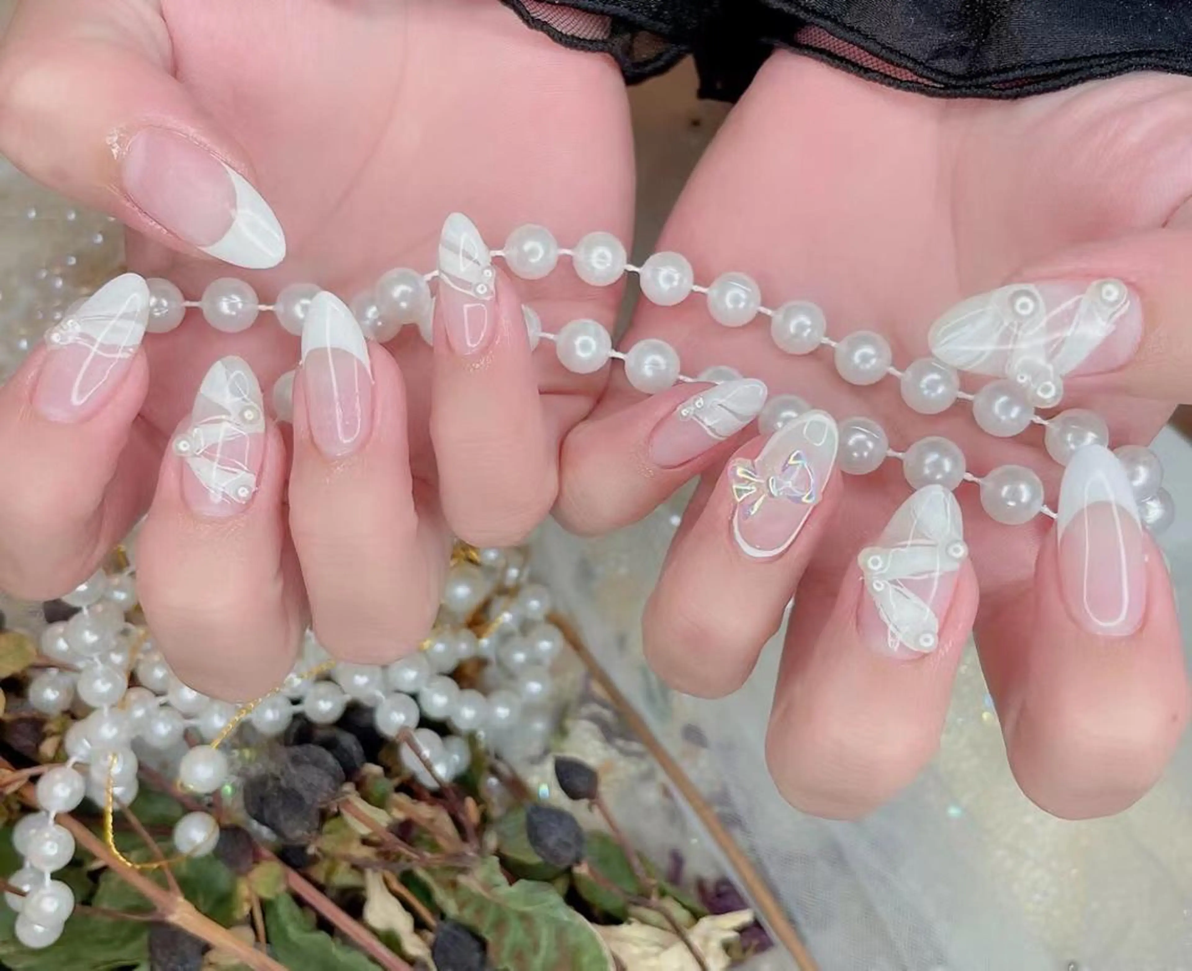 ネイル クリアネイル フレンチネイル リボン Babarla　Nail　Salon所属・babarla Nailのネイルデザイン