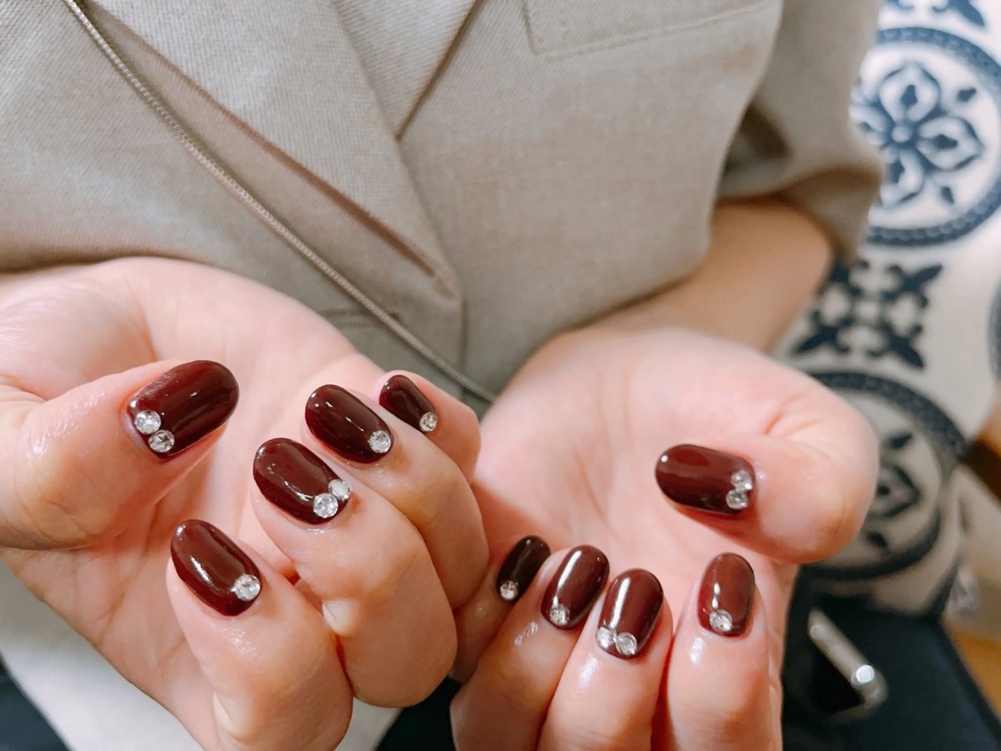 ネイル ワンカラーネイル ストーンネイル ハンドネイル Mogu nail 二子玉川のネイルデザイン