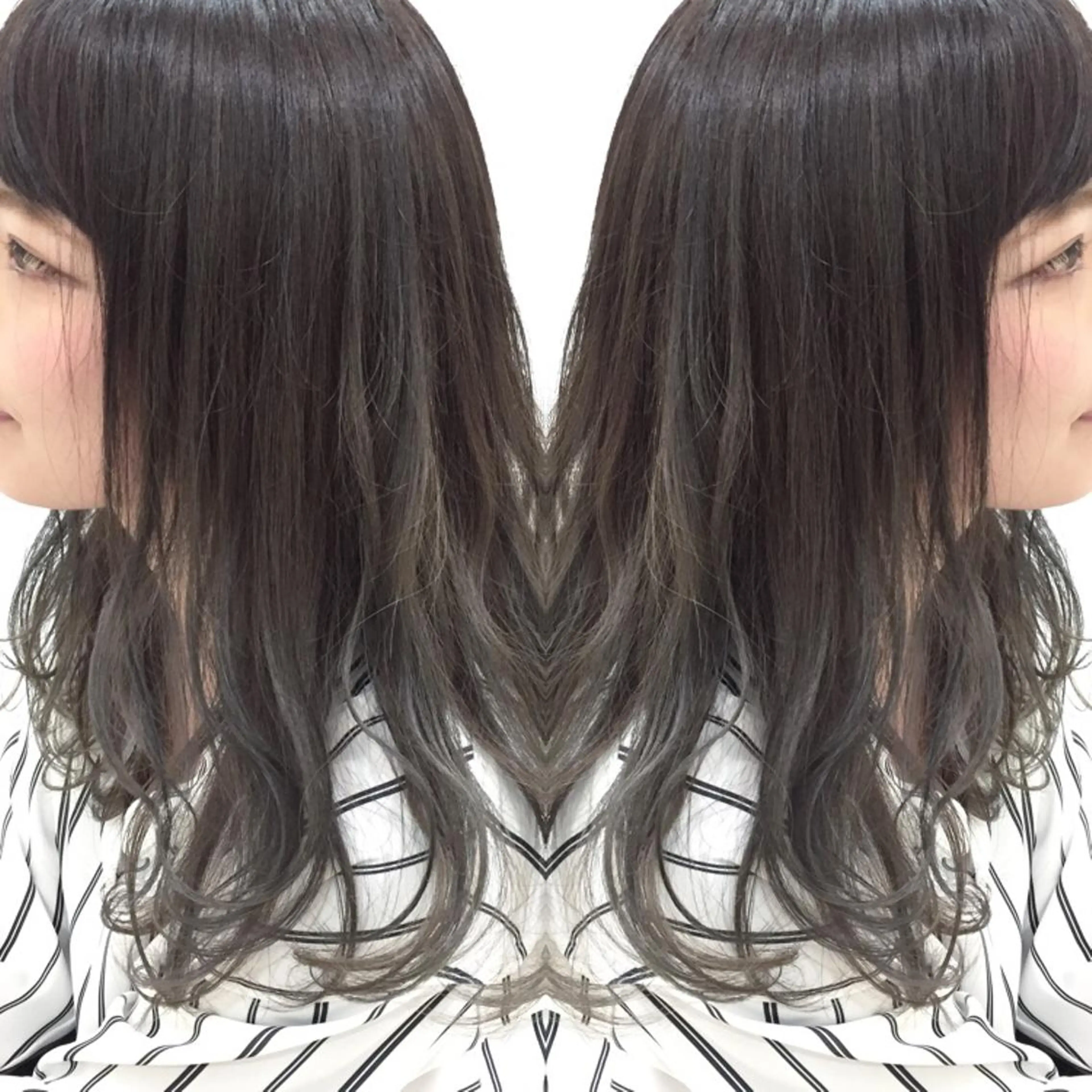 セミロング カラー グラデーションカラー オレンジ 髪質改善特化サロン ICONIQ天神店のヘアスタイル