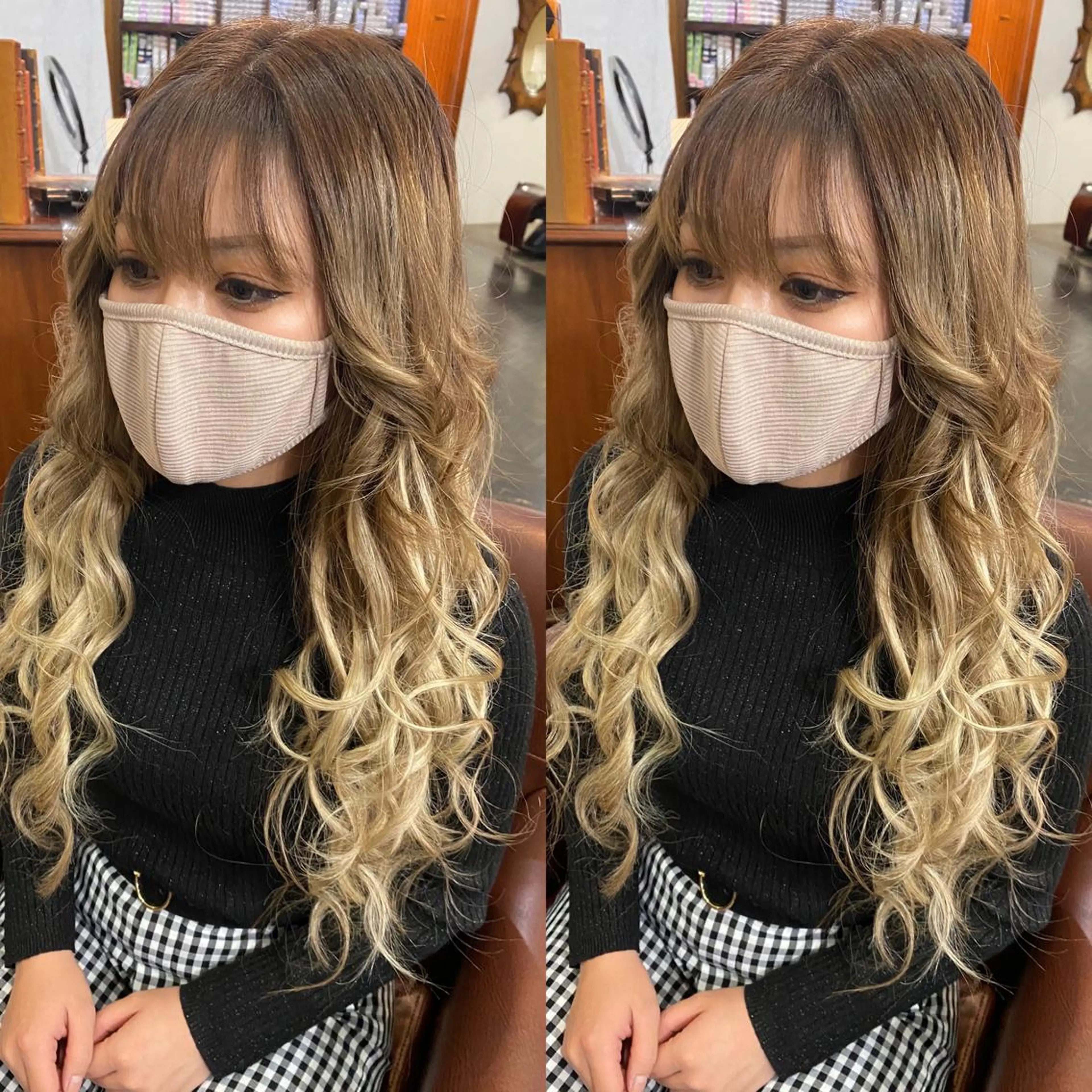 ロング カラー バレイヤージュ ブリーチ ブロンド ダブルカラー イヤリングカラー エクステ モモカ/ハイトーン /バレイヤージュのヘアスタイル