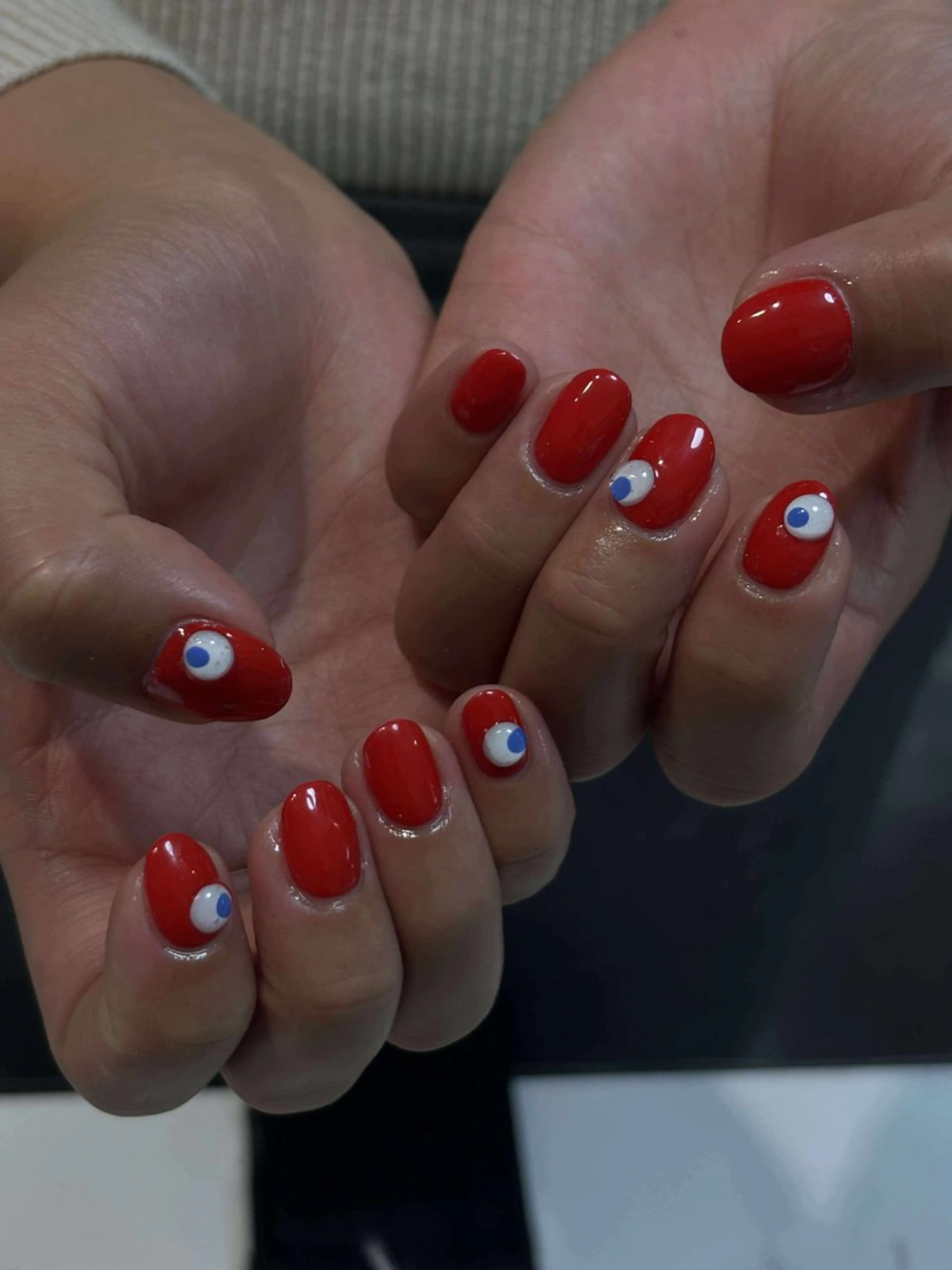 ネイル ボルドー ブラウン チークネイル ドット フットネイル ハンドネイル Julli NailStudioのネイルデザイン