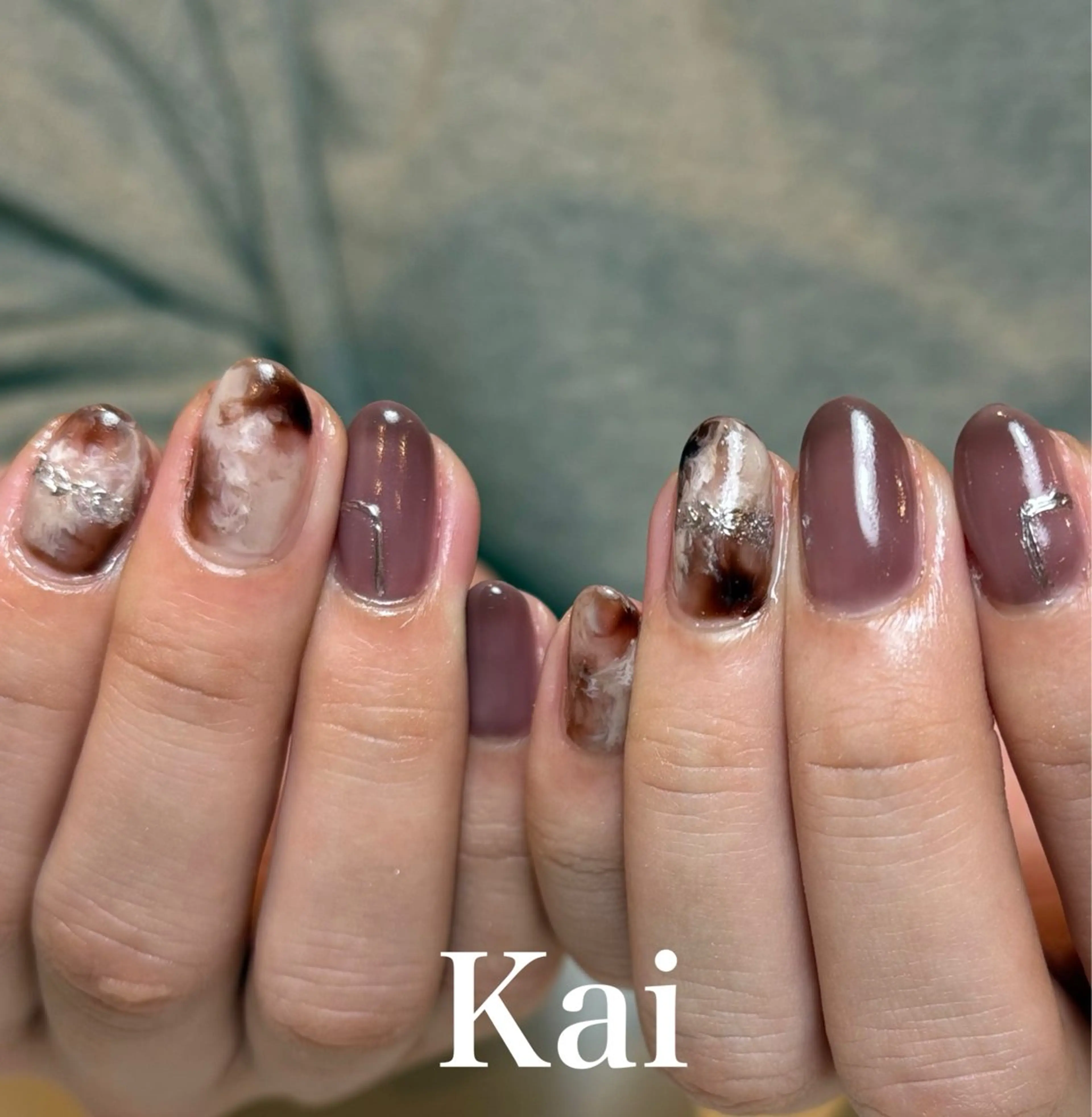 ネイル ブラウン 大理石ネイル(マーブル) ニュアンスネイル Kai nail Mayukoのネイルデザイン