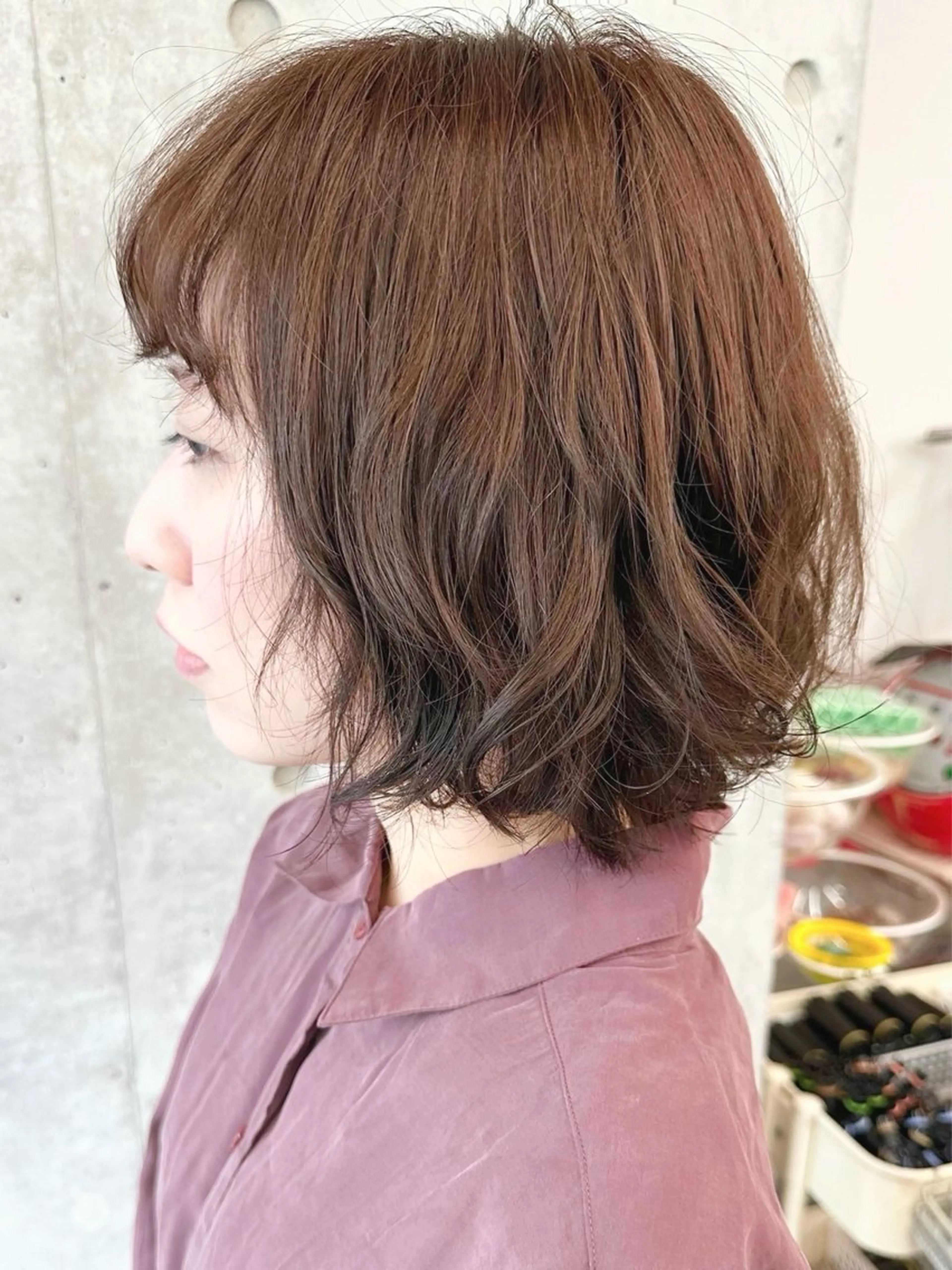 ミディアム カラー パーマ 小顔ボブ/お悩み解決 /ボブパーマ/とういのヘアスタイル