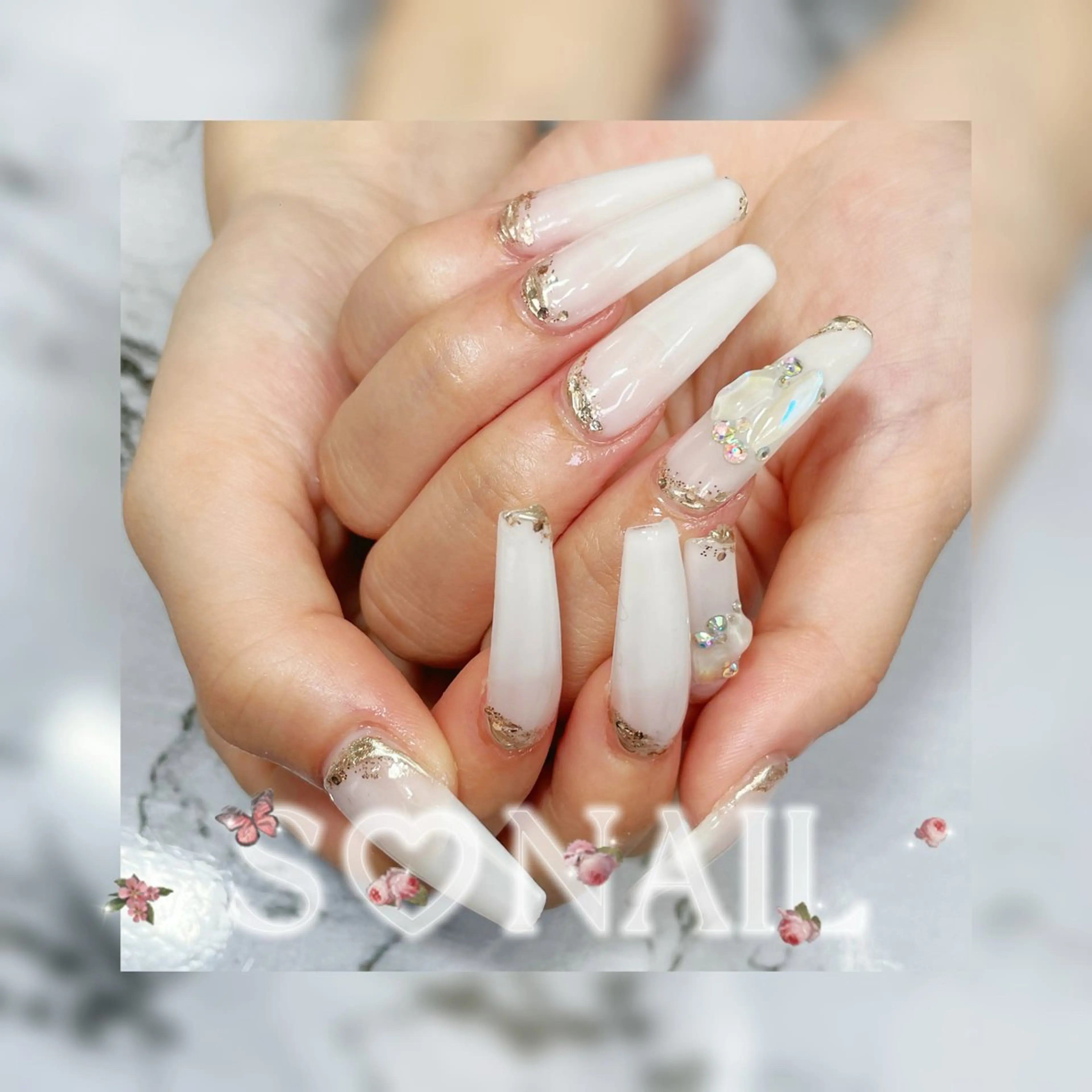 ネイル 持ち込み ホワイト ハンドネイル S♡NAIL所属・S.NAIL Suuのネイルデザイン