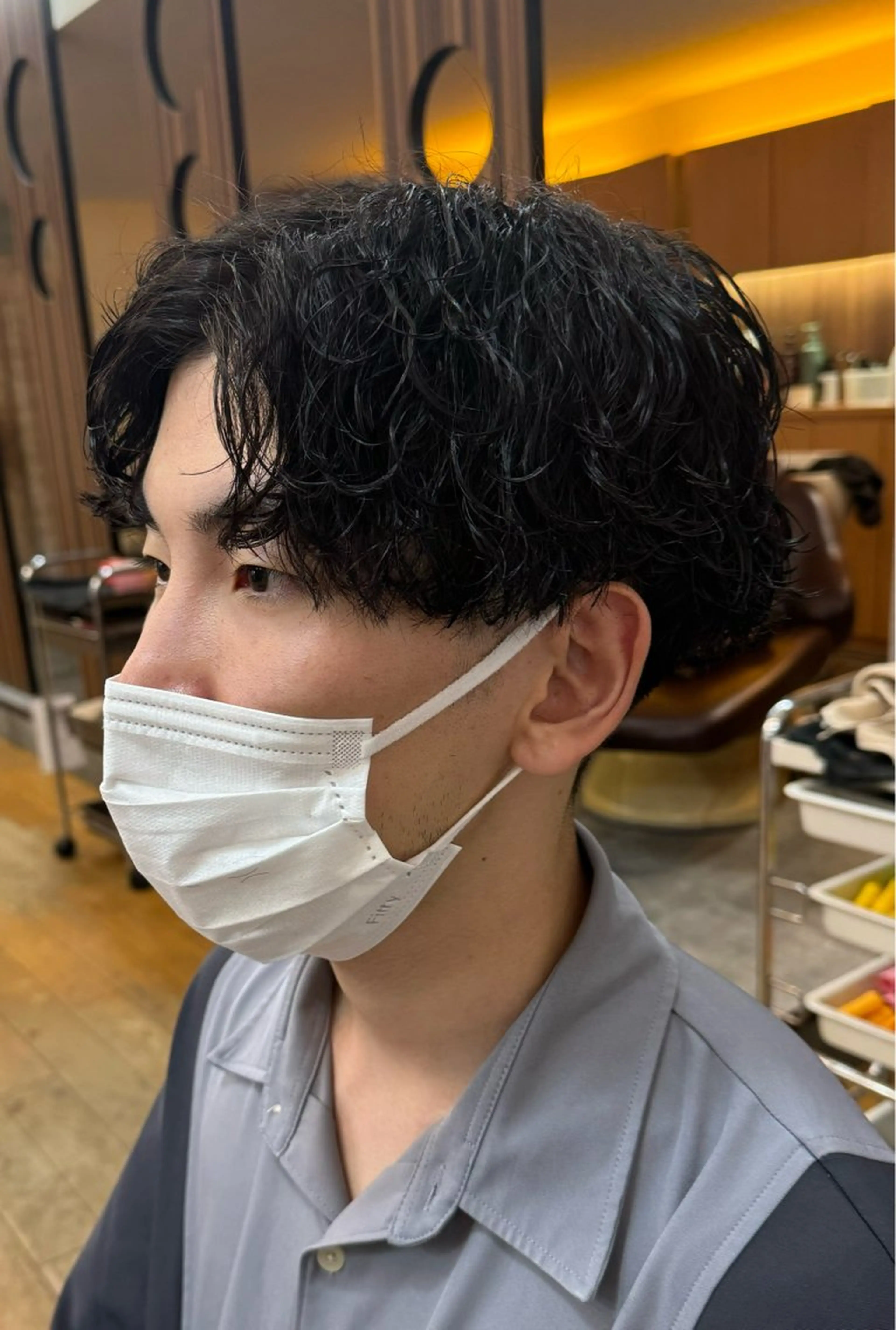 ミディアム メンズ 波巻きパーマ 焼津メンズパーマ特化 大石雄生のヘアスタイル