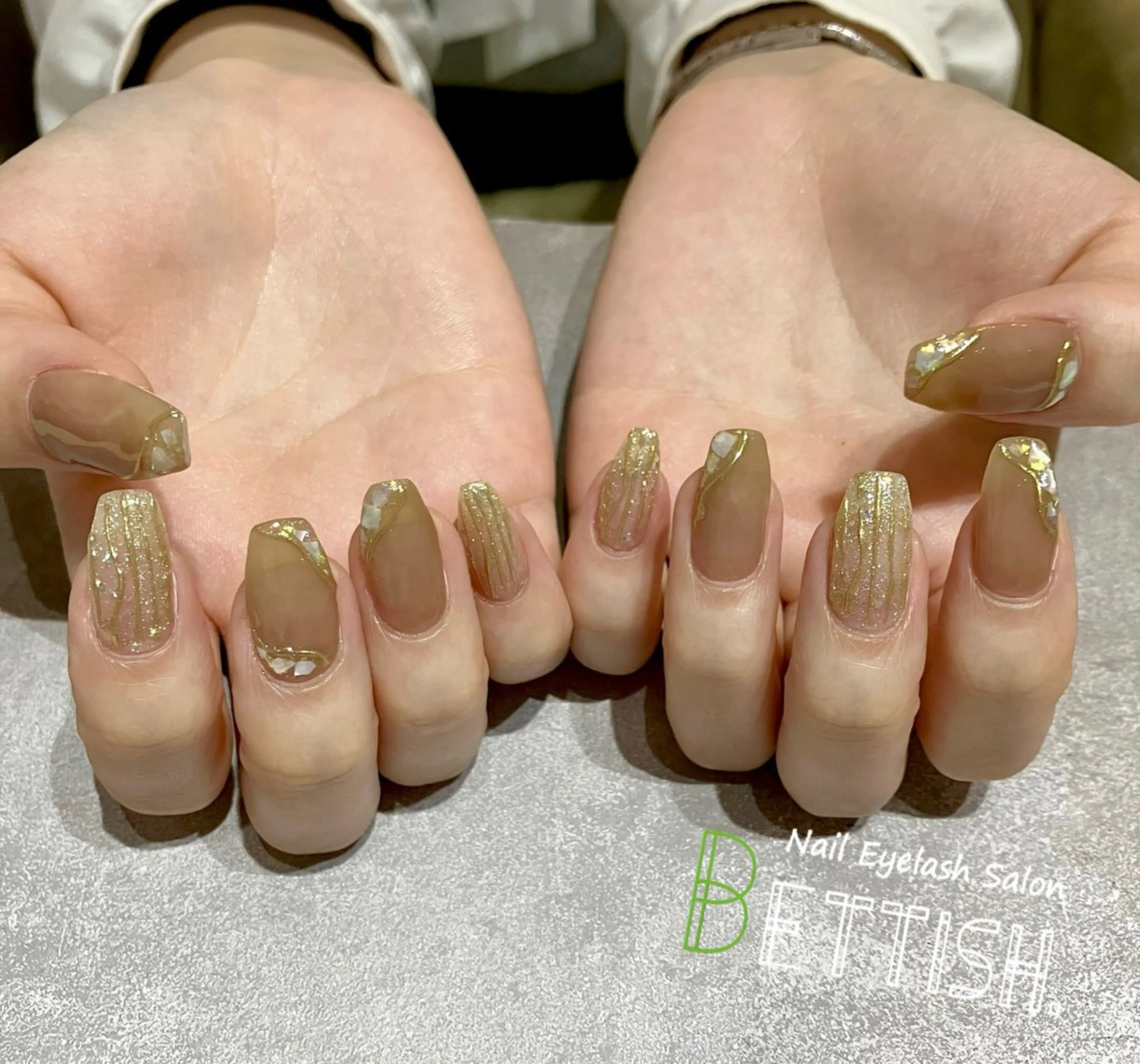 ネイル ブラウン クリアネイル ハンドネイル BETTISH. KUMIKO☺︎︎のネイルデザイン