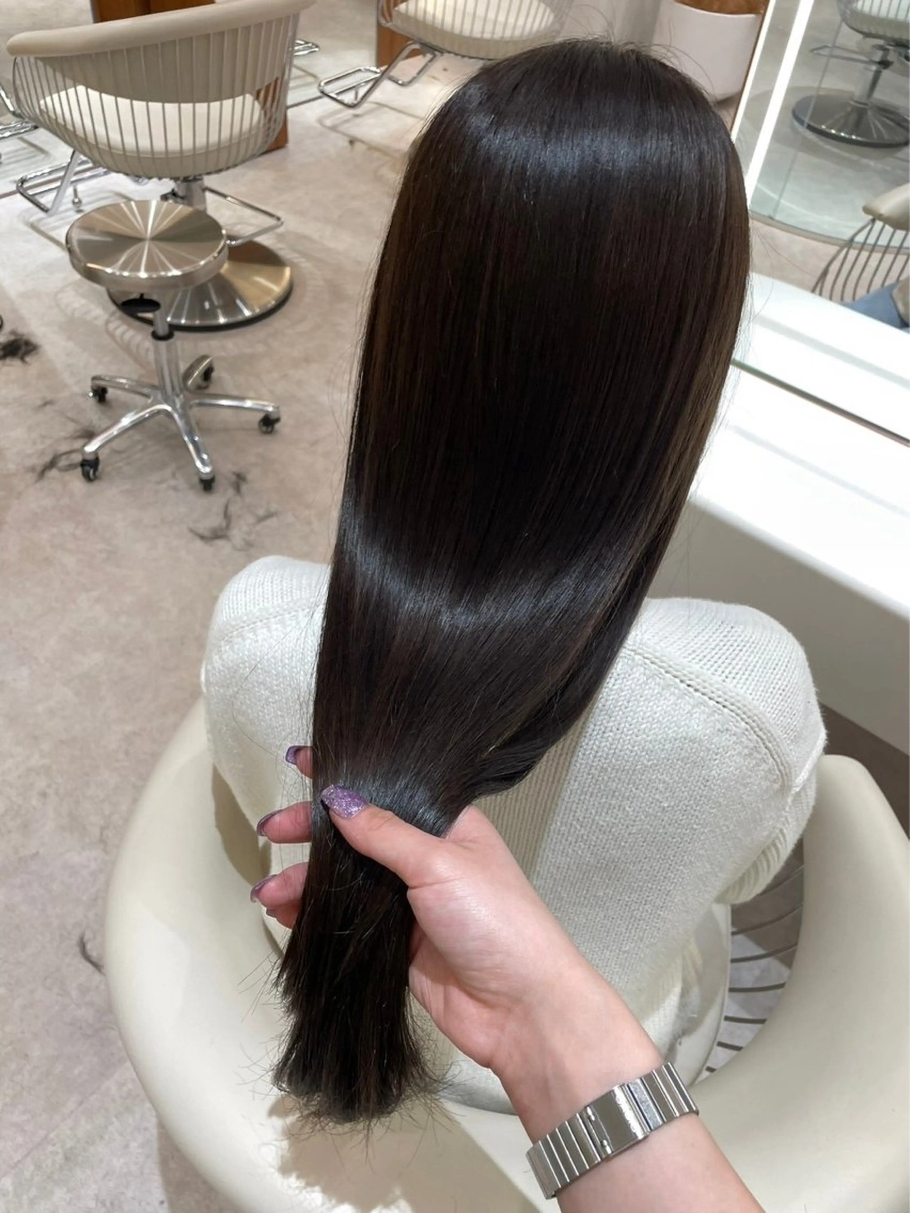 セミロング パーマ 韓国風ヘア レイヤーカット 小顔カット 縮毛矯正 ストレートパーマ 縮毛矯正 渋谷/韓国レイヤー/ 艶カラー/nanoのヘアスタイル