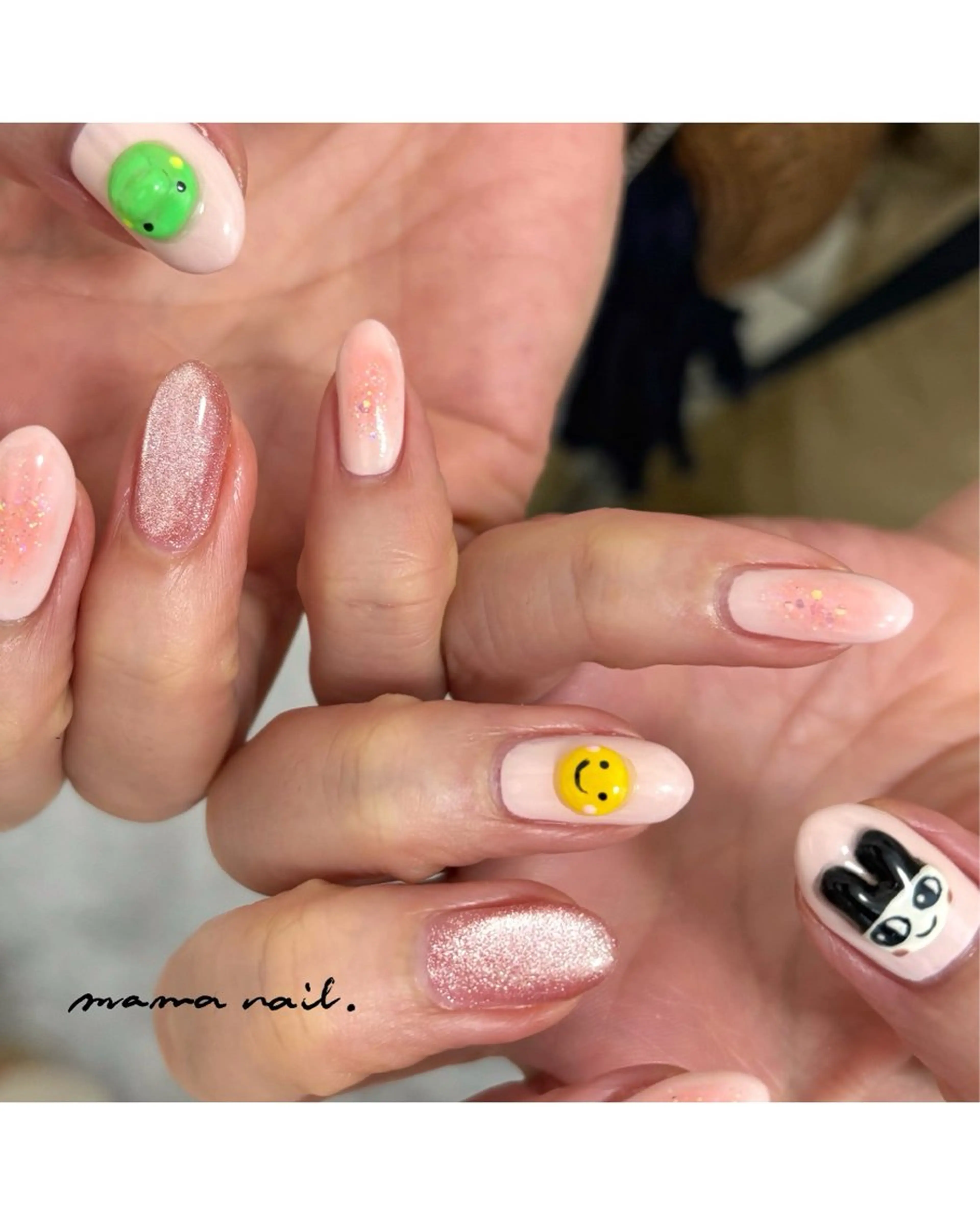 ネイル アートネイル ラメ(グリッター) ピンク シンプルネイル ネイルサロン mama nailのネイルデザイン