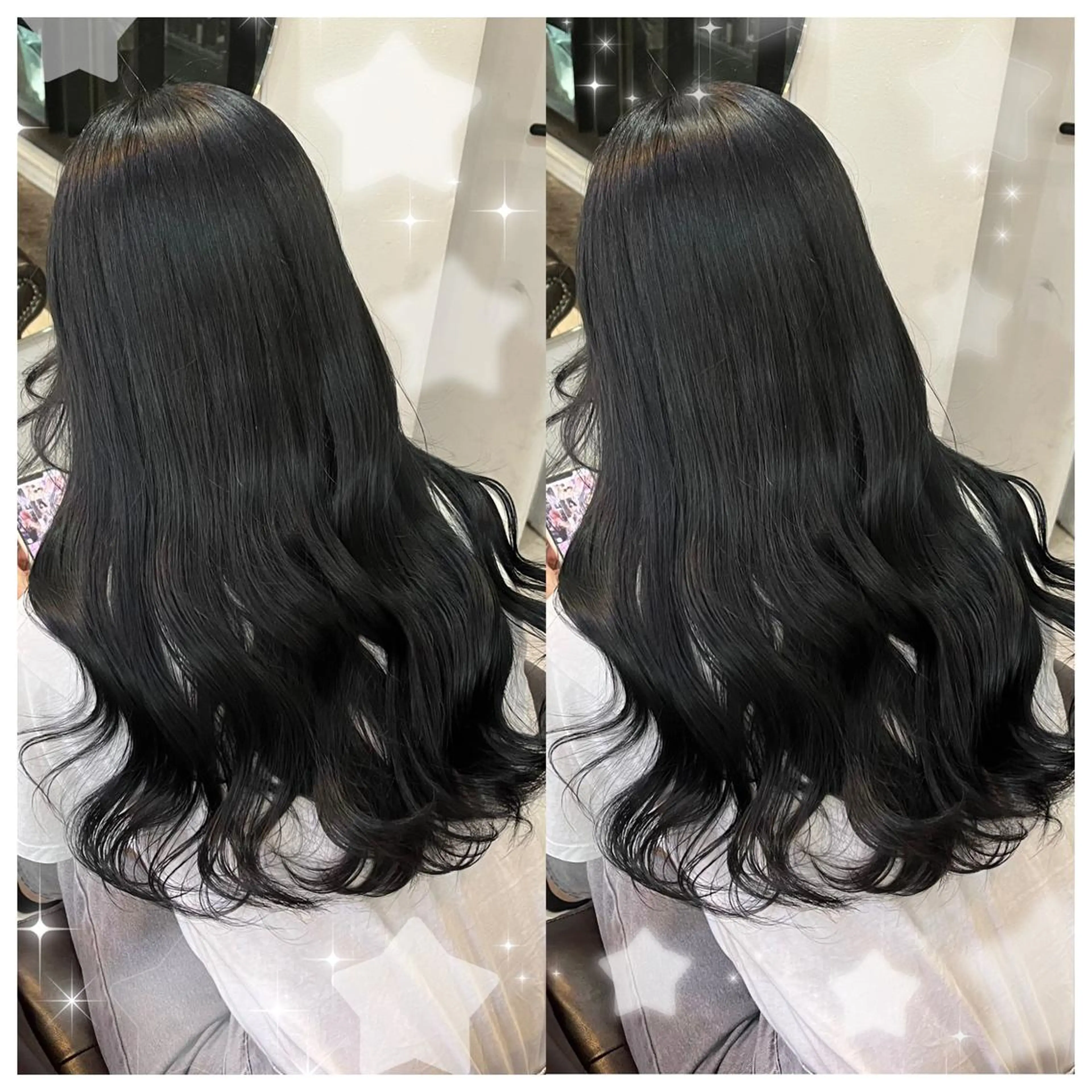 ミディアム カラー シールエクステ バレイヤージュ 黒髪 ブリーチ ブルーカラー セキグチ💞 lilaのマツエク・マツパデザイン