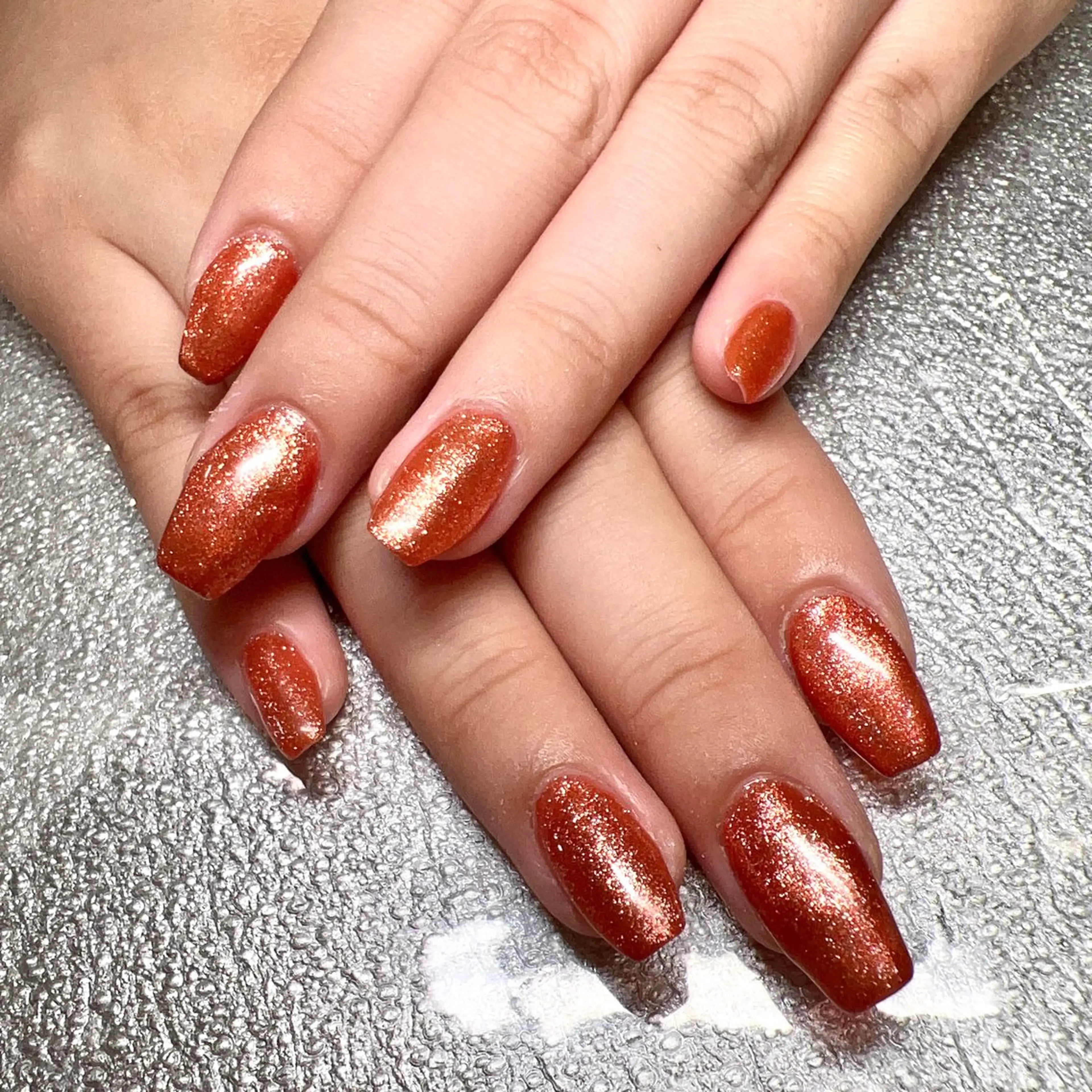 ネイル キラキラネイル オレンジ Total Beauty Salon CURE 津田沼店所属・イエティ .のネイルデザイン