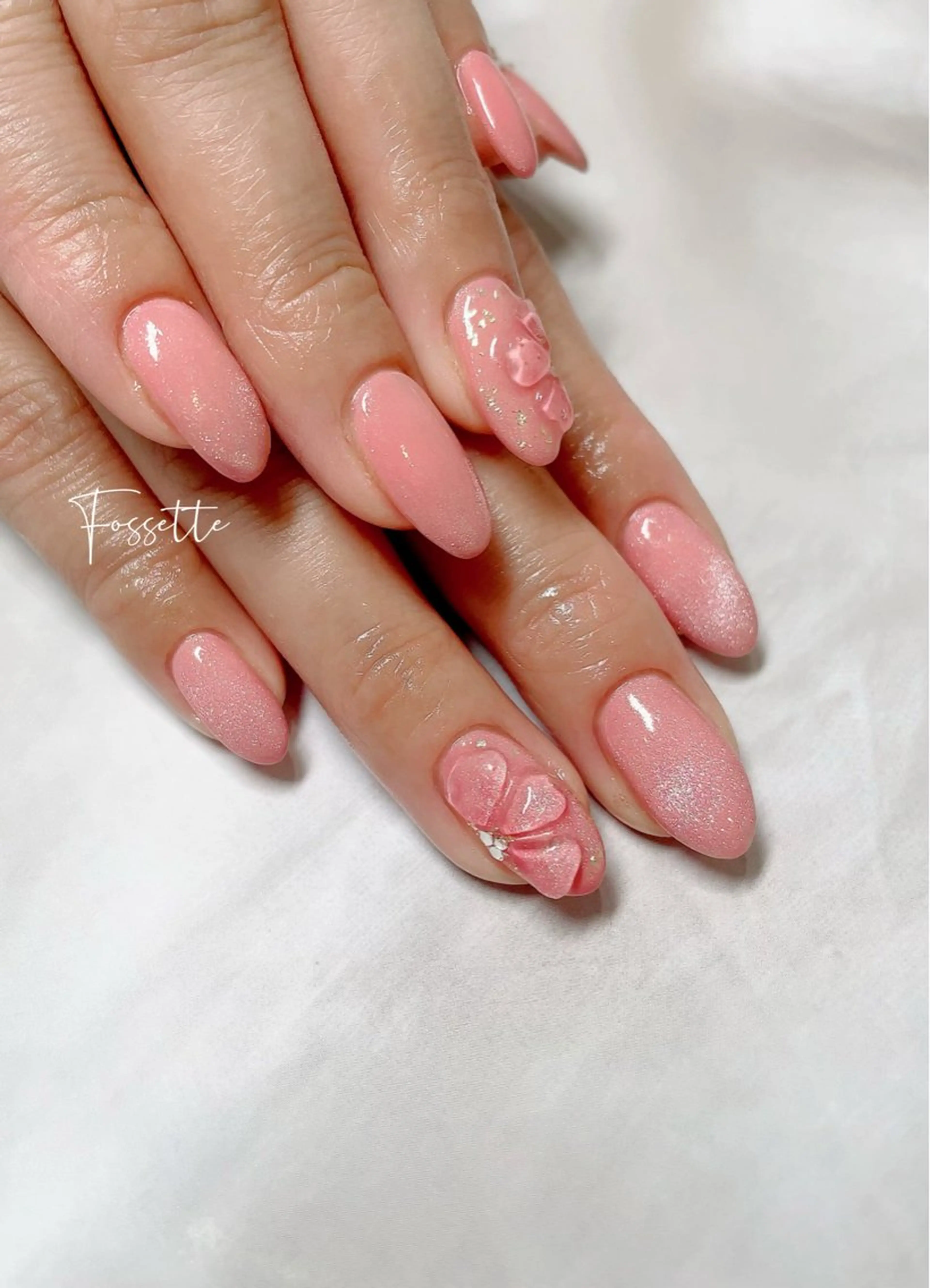 ネイル 桜ネイル クリアネイル フラワーネイル マグネットネイル ピンク nailsalon Fossetteのネイルデザイン