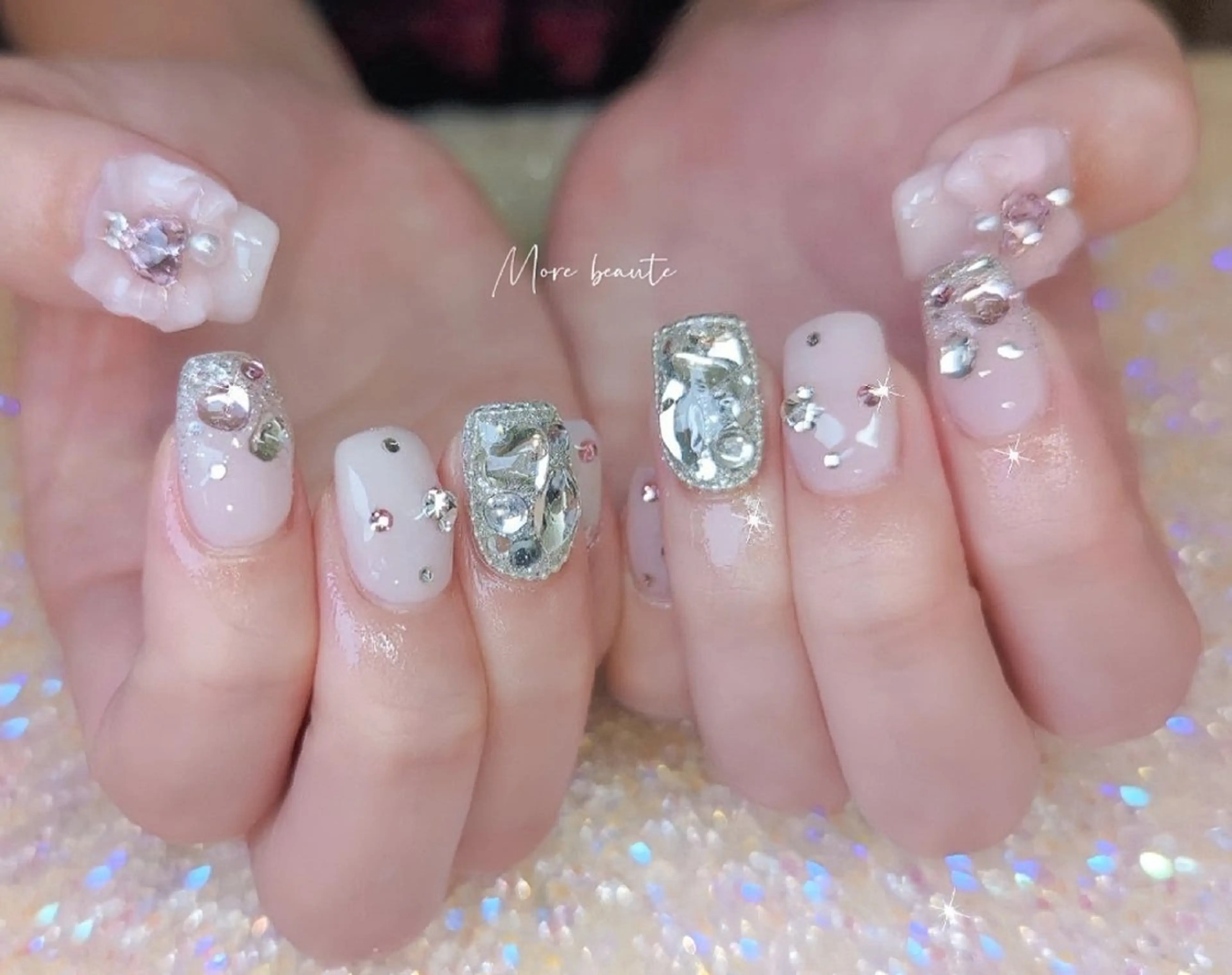 ネイル 長さ出し ジェルネイル ハート 韓国ネイル マグネットネイル ハンドネイル I LOVE ME  NAIL.｡.:*♡のネイルデザイン