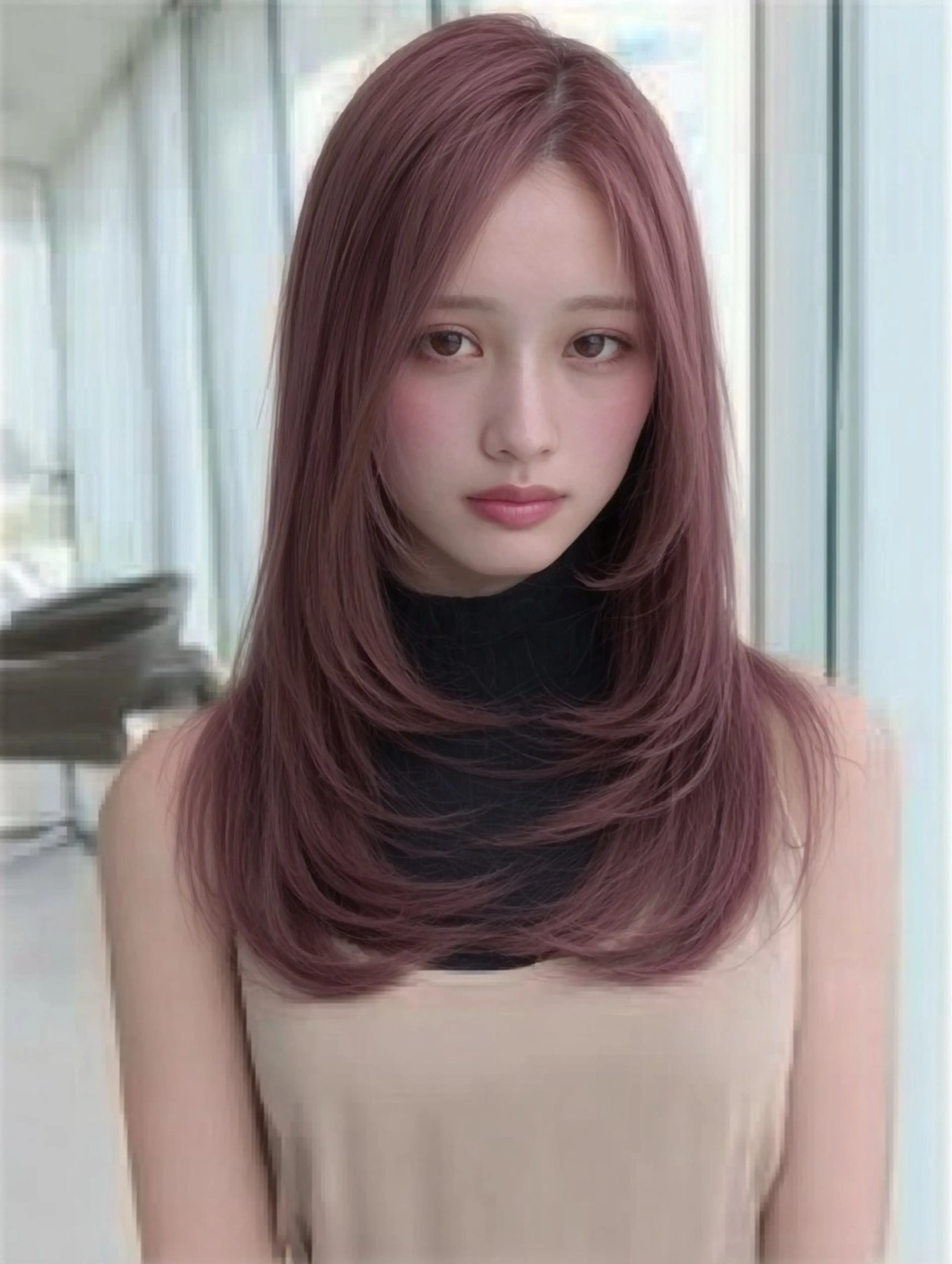 セミロング 顔まわりレイヤー 顔周りカット ハッシュカット ハイレイヤー 韓国風ヘア カット 縮毛矯正 トリートメント ✨毛髪診断で絶対綺麗 ✨美髪艶髪専門✨高浪のヘアスタイル