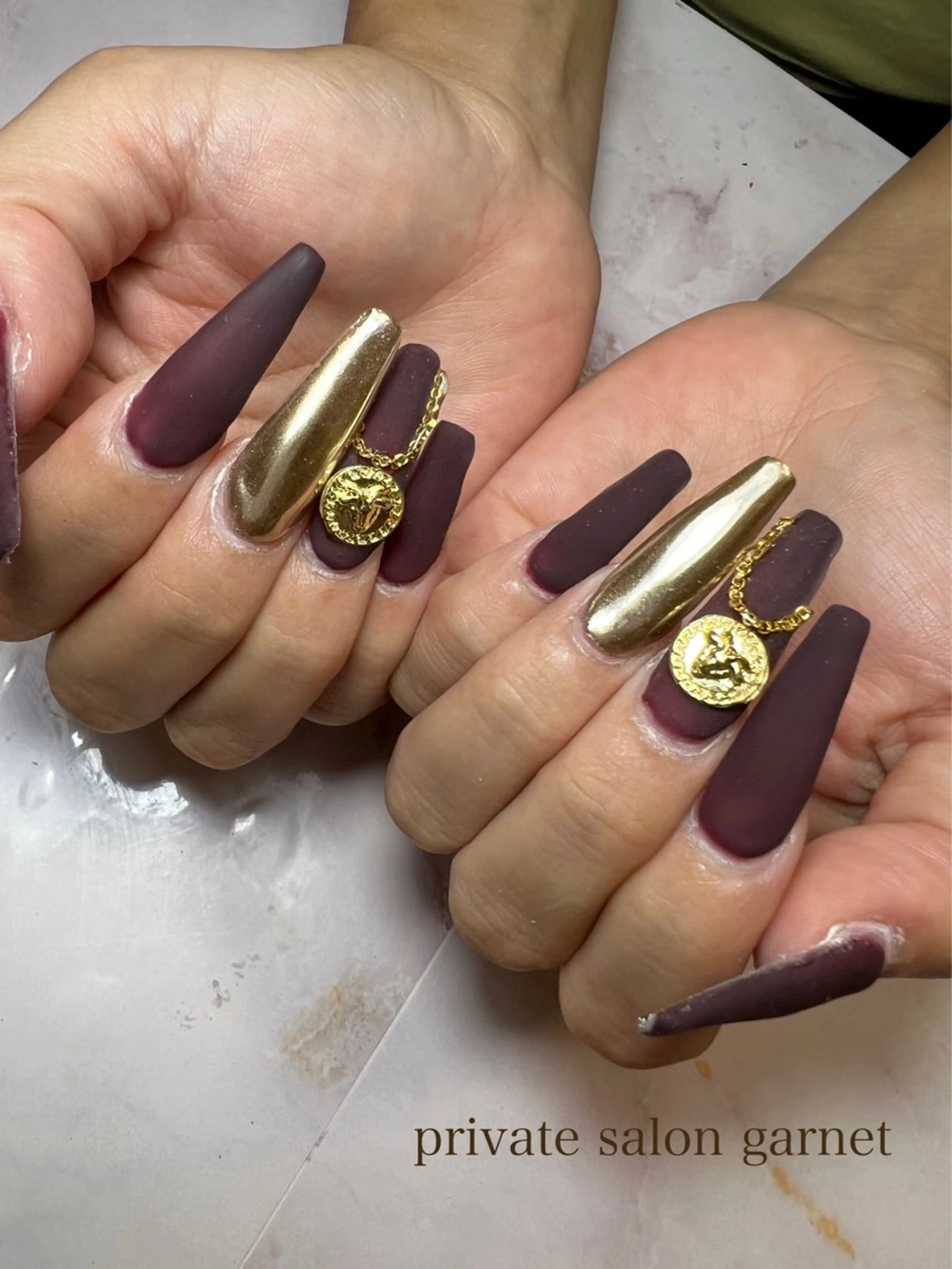 ネイル ボルドー マットネイル ハンドネイル Garnet nailのネイルデザイン