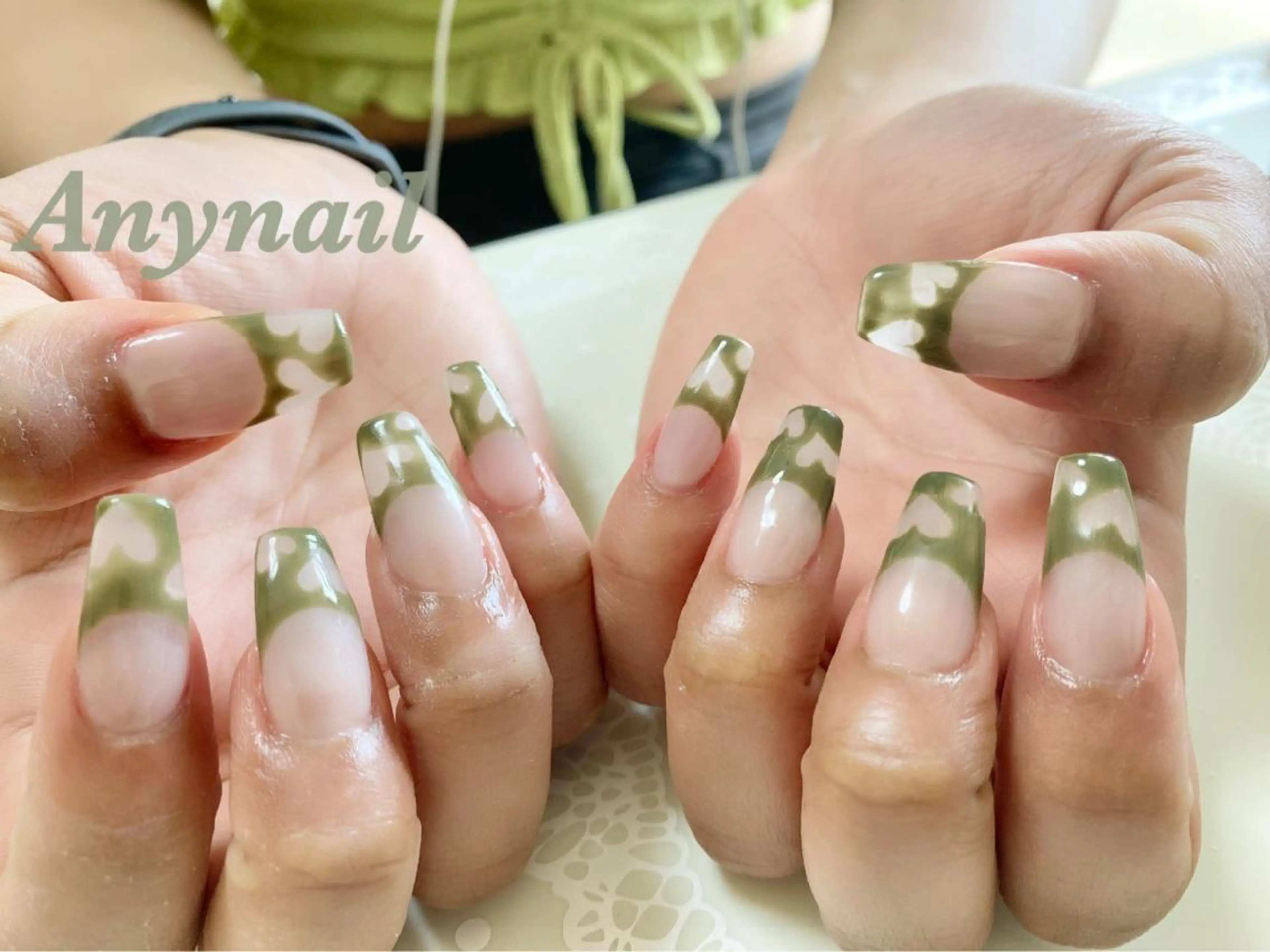 ネイル ブルー フレンチネイル ハート スカルプネイル スクエアネイル ハンドネイル 岩澤 恵子のネイルデザイン