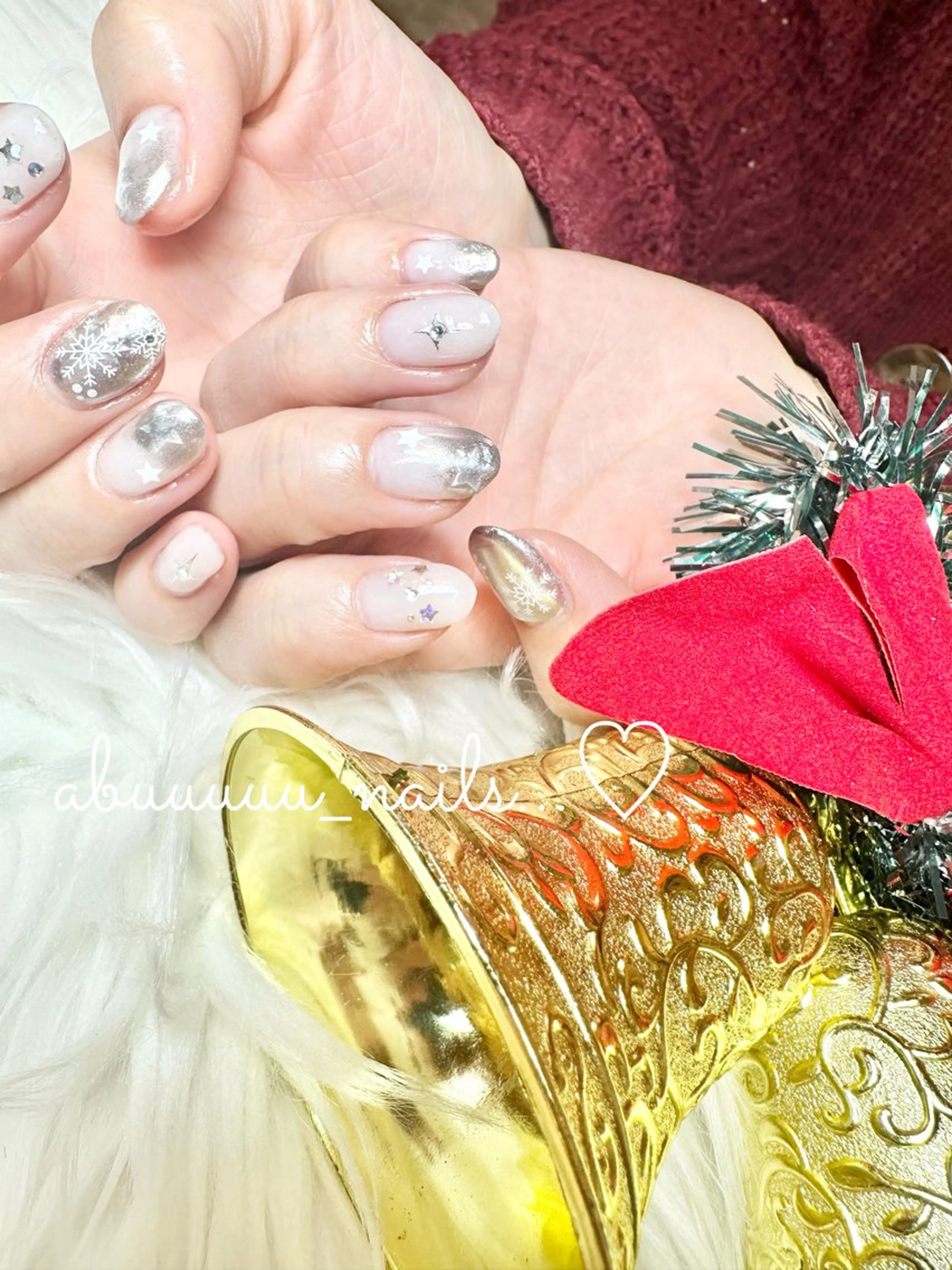 ネイル ミラーネイル 冬ネイル ハンドネイル abuuuuu nailsのネイルデザイン