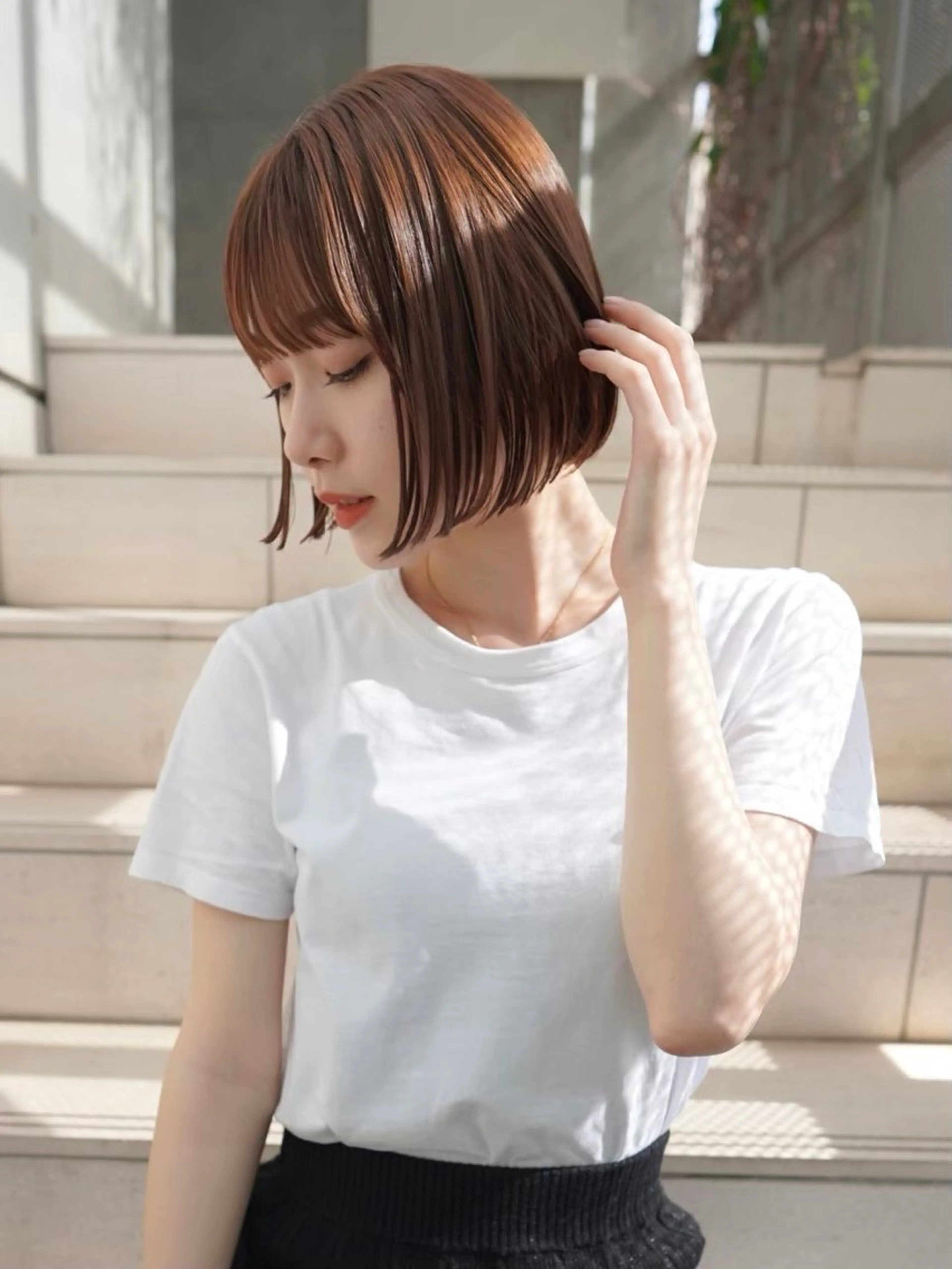 ショート カラー カット ヘアカラー トリートメント effect横浜所属・切りっぱなしボブ/ 艶カラー/綾莉のヘアスタイル