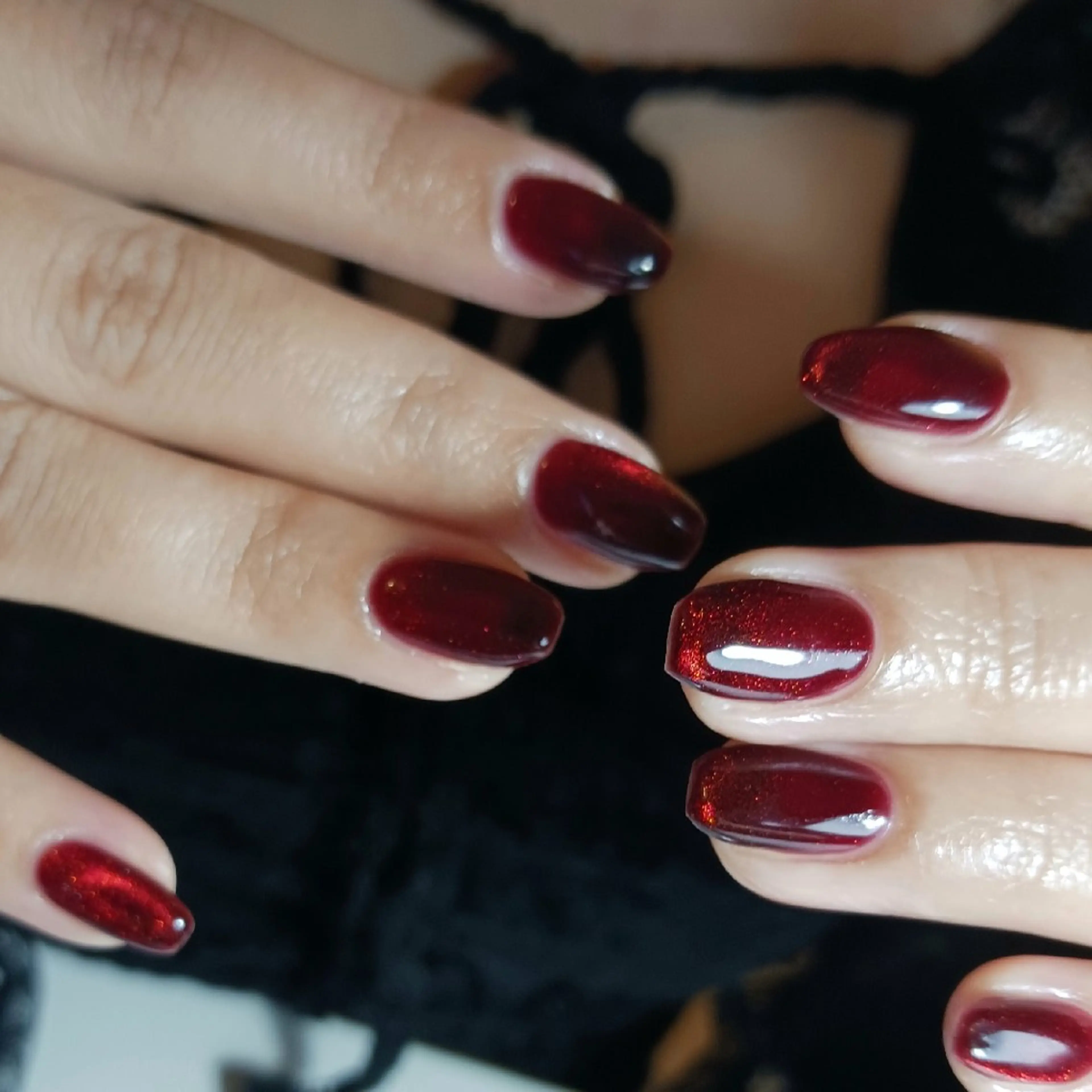 ネイル ボルドー マグネットネイル 持ち込み ワンカラーネイル 赤色 ハンドネイル owlnail /持込みデザイン専門のネイルデザイン