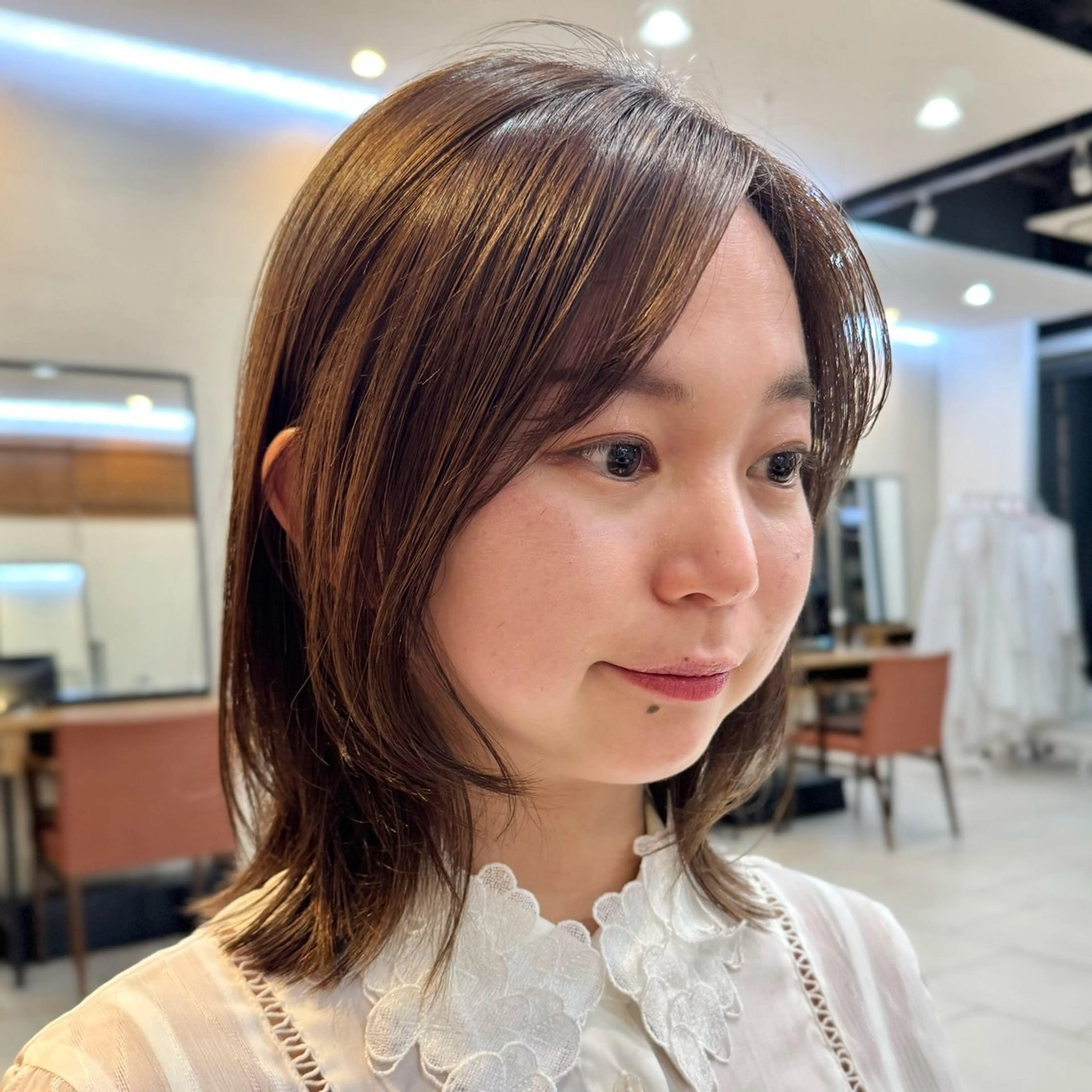 ミディアム カラー 顔周りカット カット ヘアカラー トリートメント 透明感カラー/レイ ヤー/Nana🌈のヘアスタイル