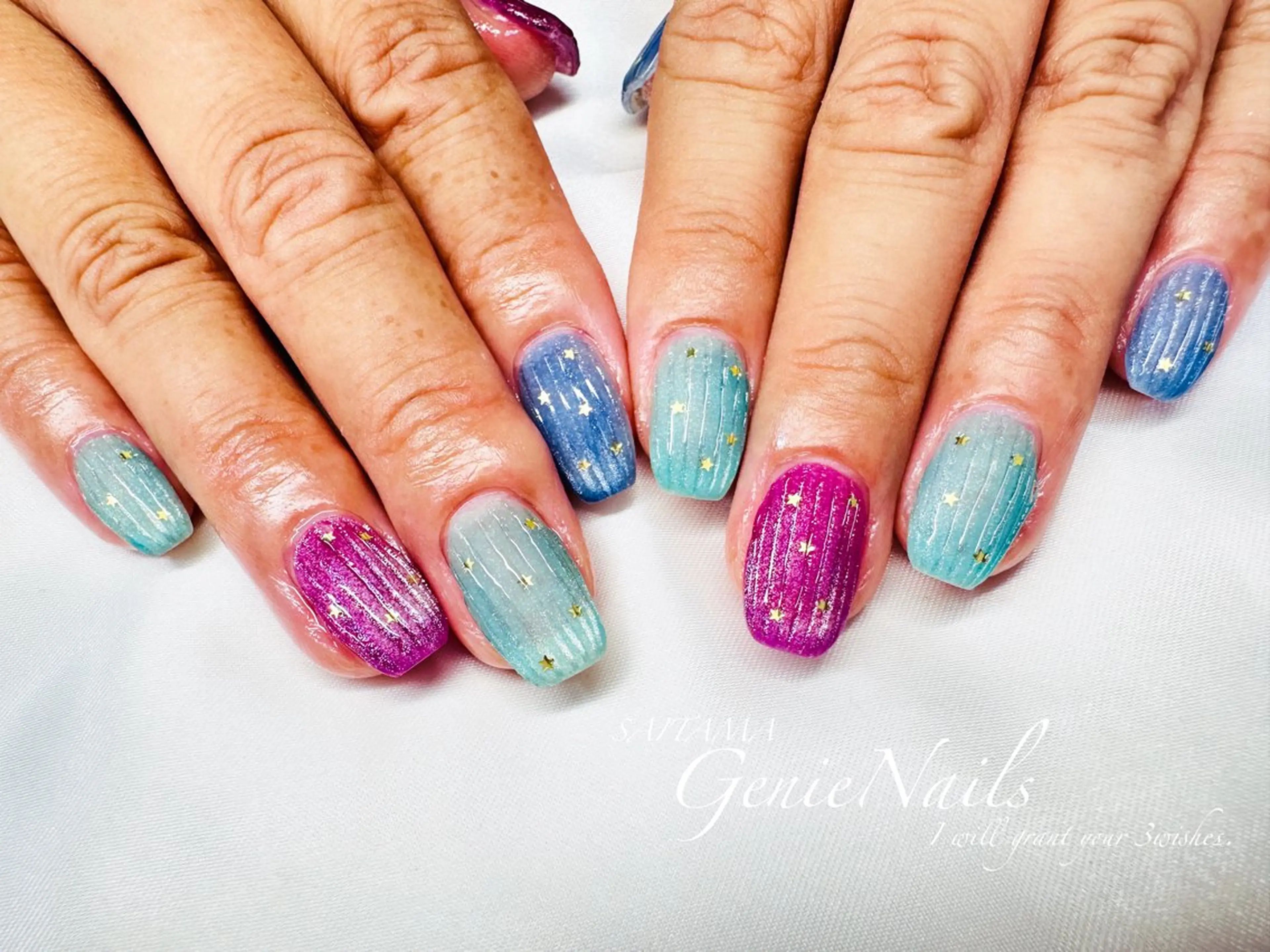 メンズ ネイル アートネイル 長さ出し 氷ネイル・うるうるネイル ロングネイル 持ち込み Genie Nailsのネイルデザイン