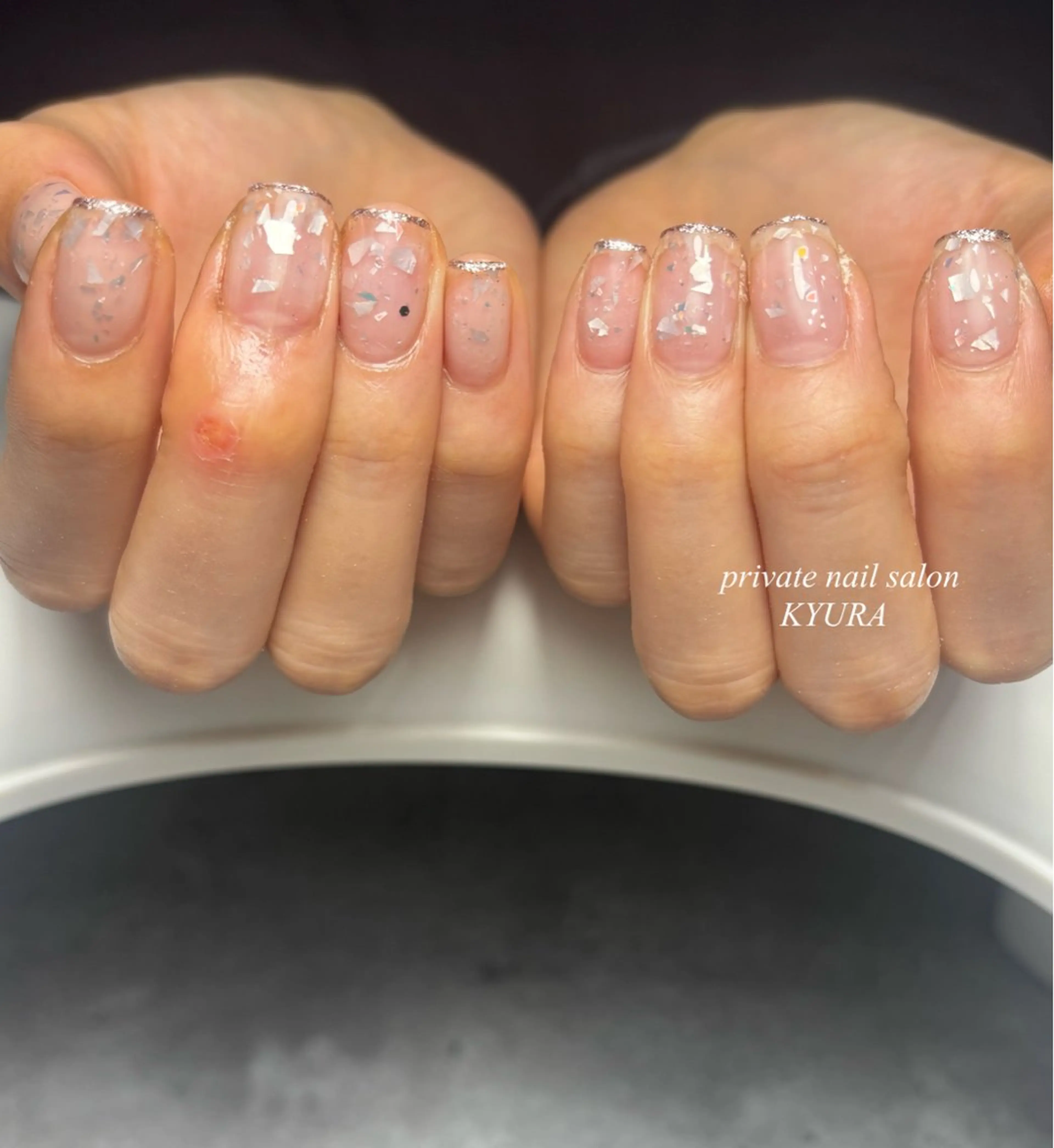 ネイル クリアネイル フレンチネイル ラメ(グリッター) 大東市ネイルサロン 【KYURA】ｷｭﾗのネイルデザイン