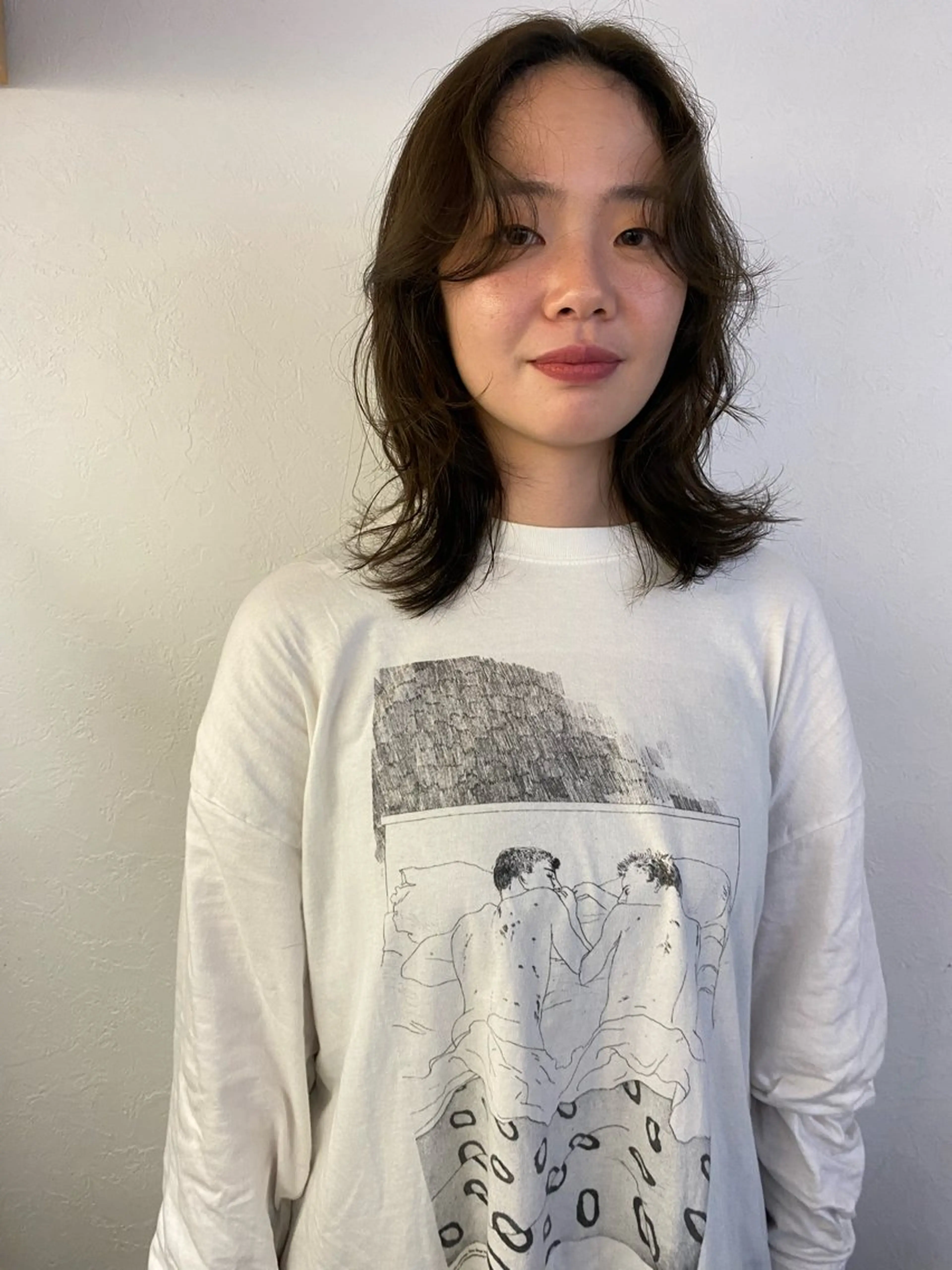 ミディアム カラー レイヤーカット カット ヘアカラー 森貴裕/ベージュ/ パーマ/オリーブのヘアスタイル