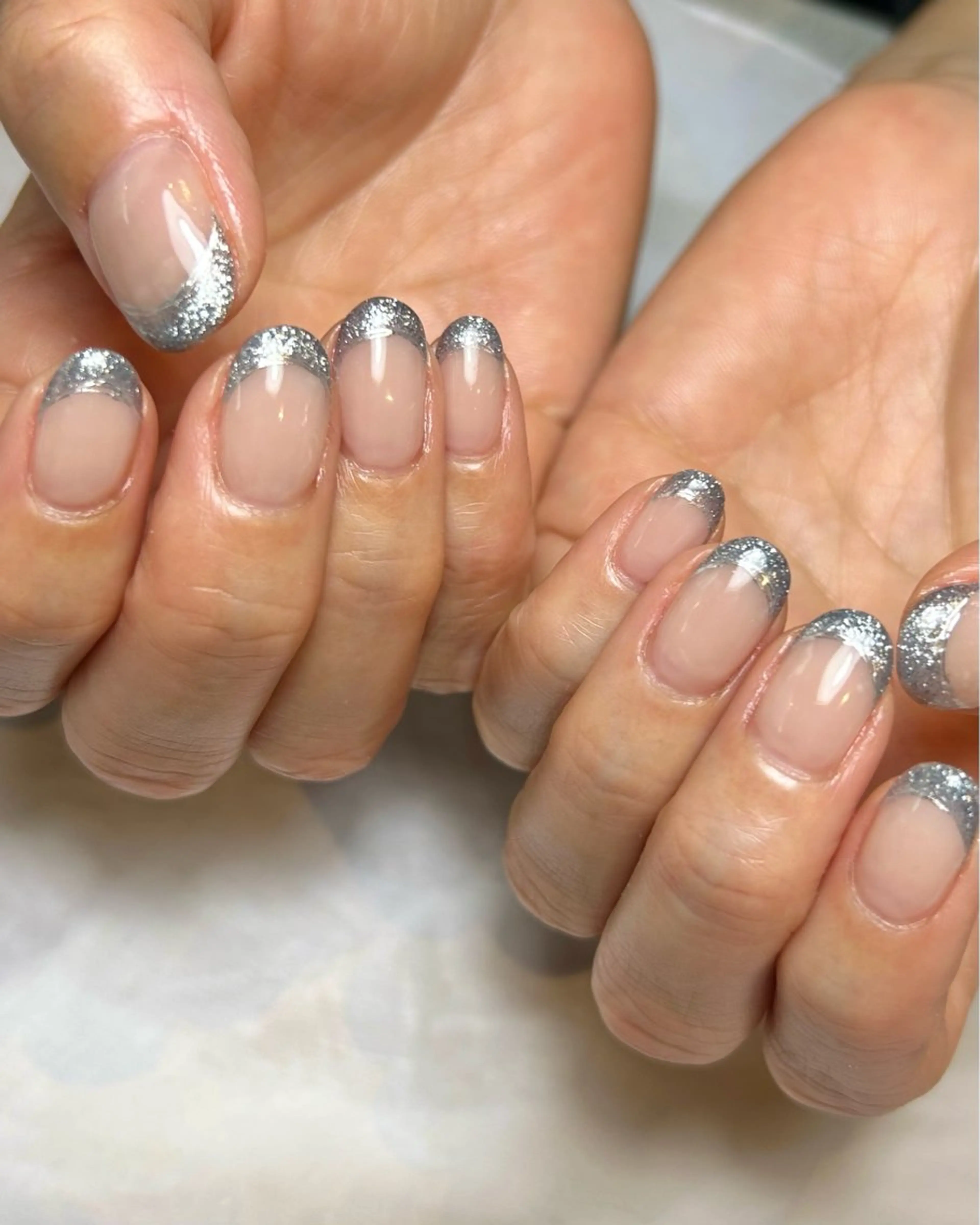 ネイル ブルー フレンチネイル ハンドネイル Reflection marikoのネイルデザイン