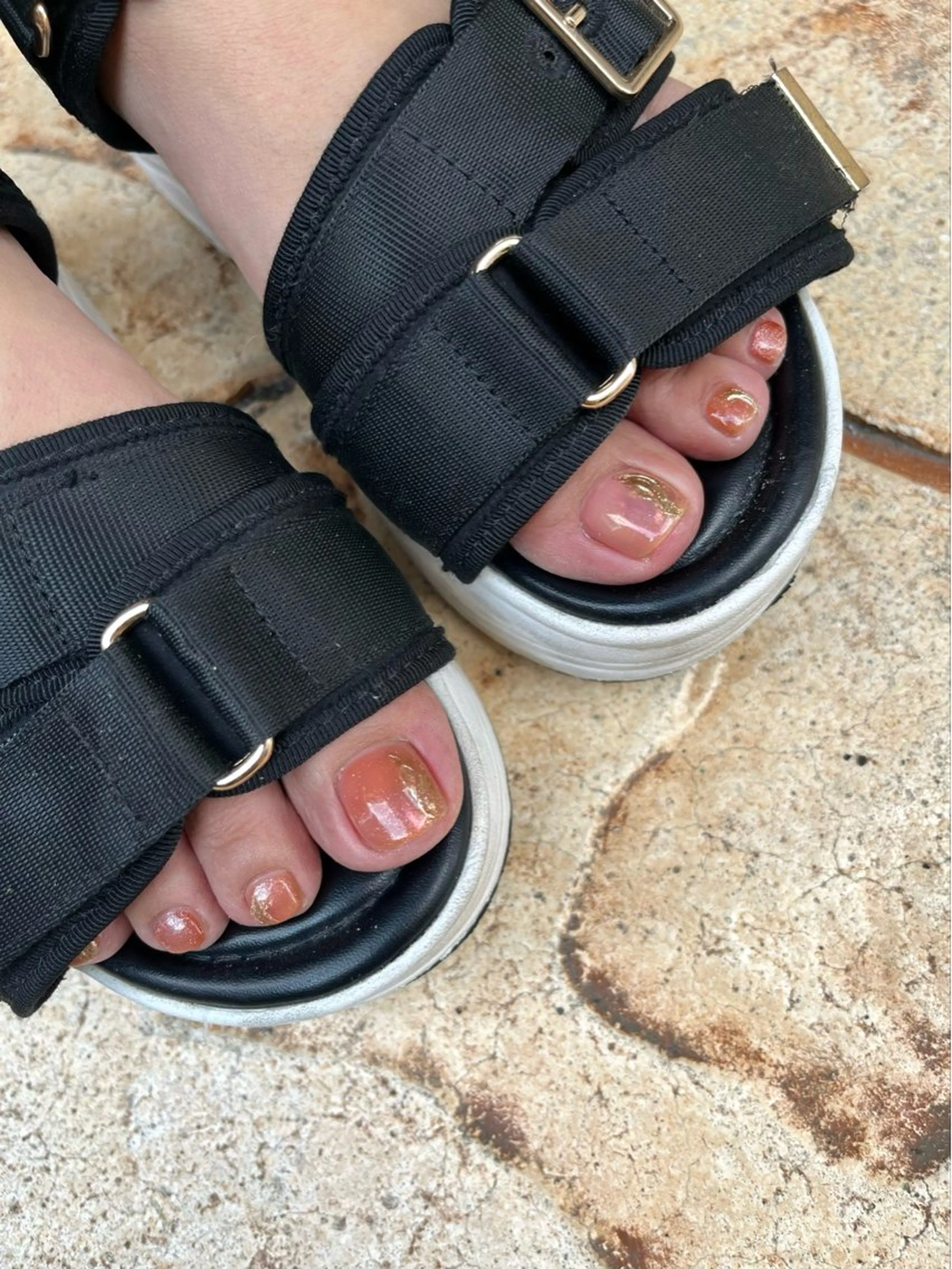 ネイル オーロラネイル 氷ネイル・うるうるネイル オレンジ ピンク felice nailのネイルデザイン