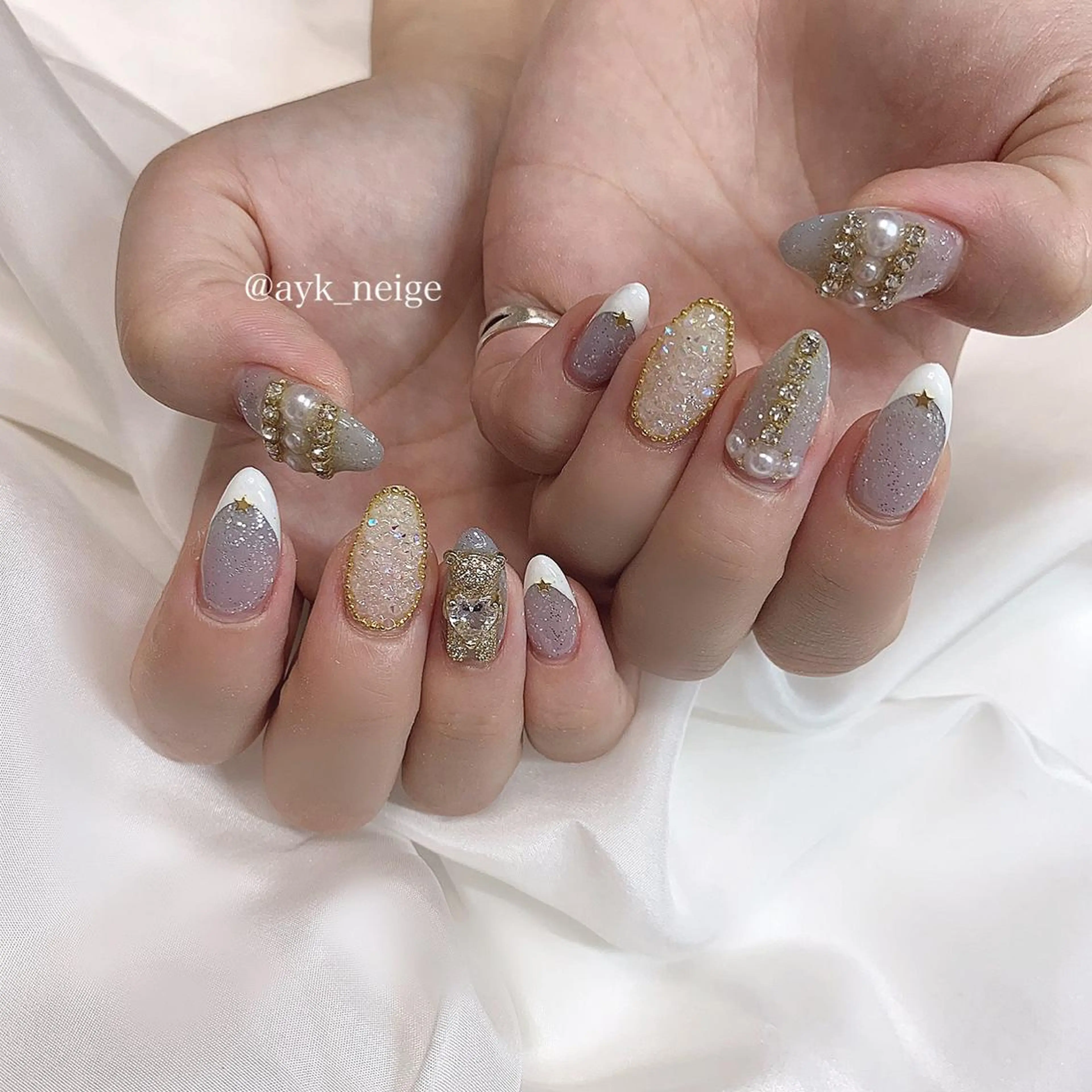 ネイル オーロラネイル フットネイル ハート キラキラネイル 韓国ネイル n'eige nail所属・大谷 綾香のネイルデザイン