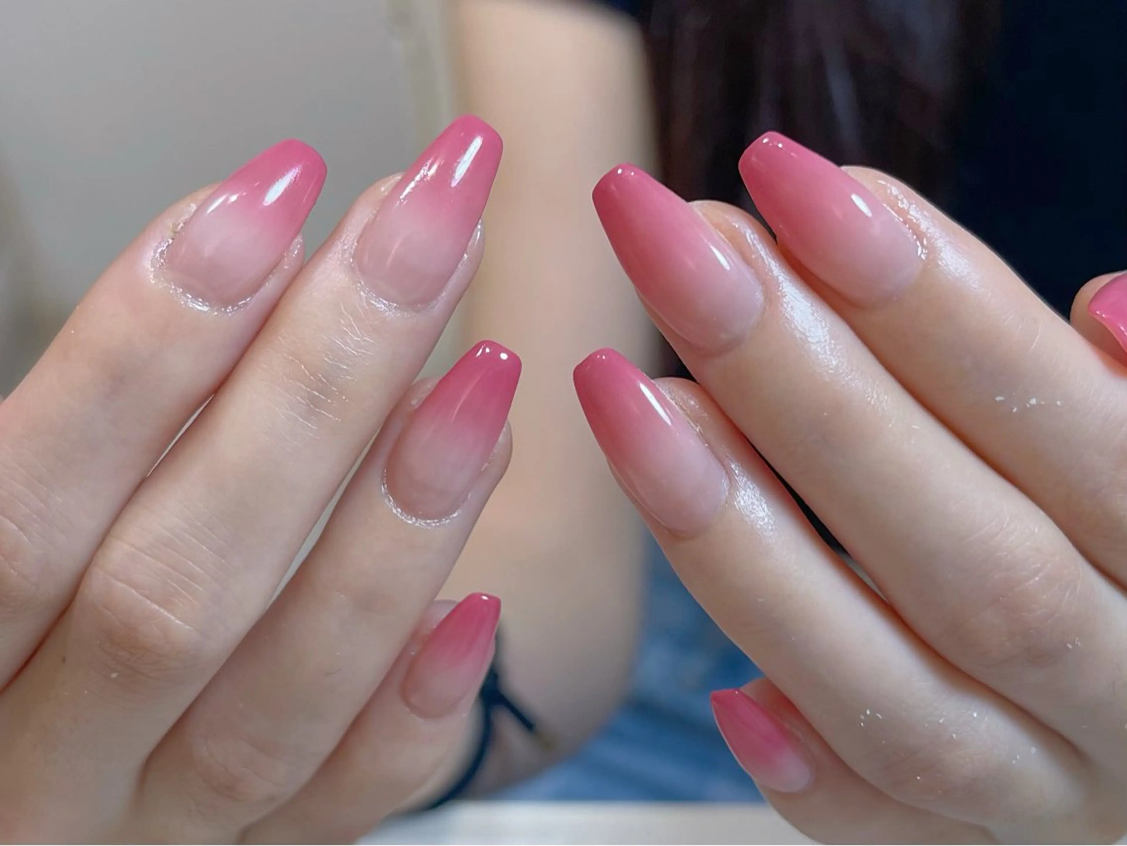 ネイル フレンチネイル ガーリー ガラスフレンチ 韓国ネイル ロングネイル ハンドネイル Venusパラジェル 長さだし専門店のネイルデザイン